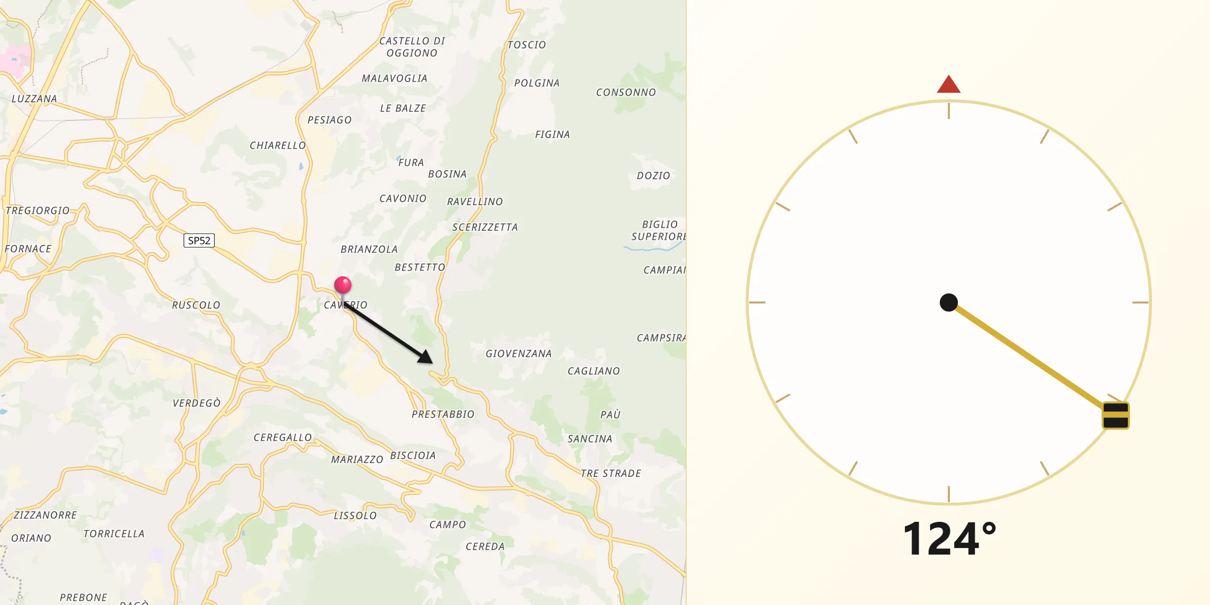 Direzione della Qibla da Castello di Brianza