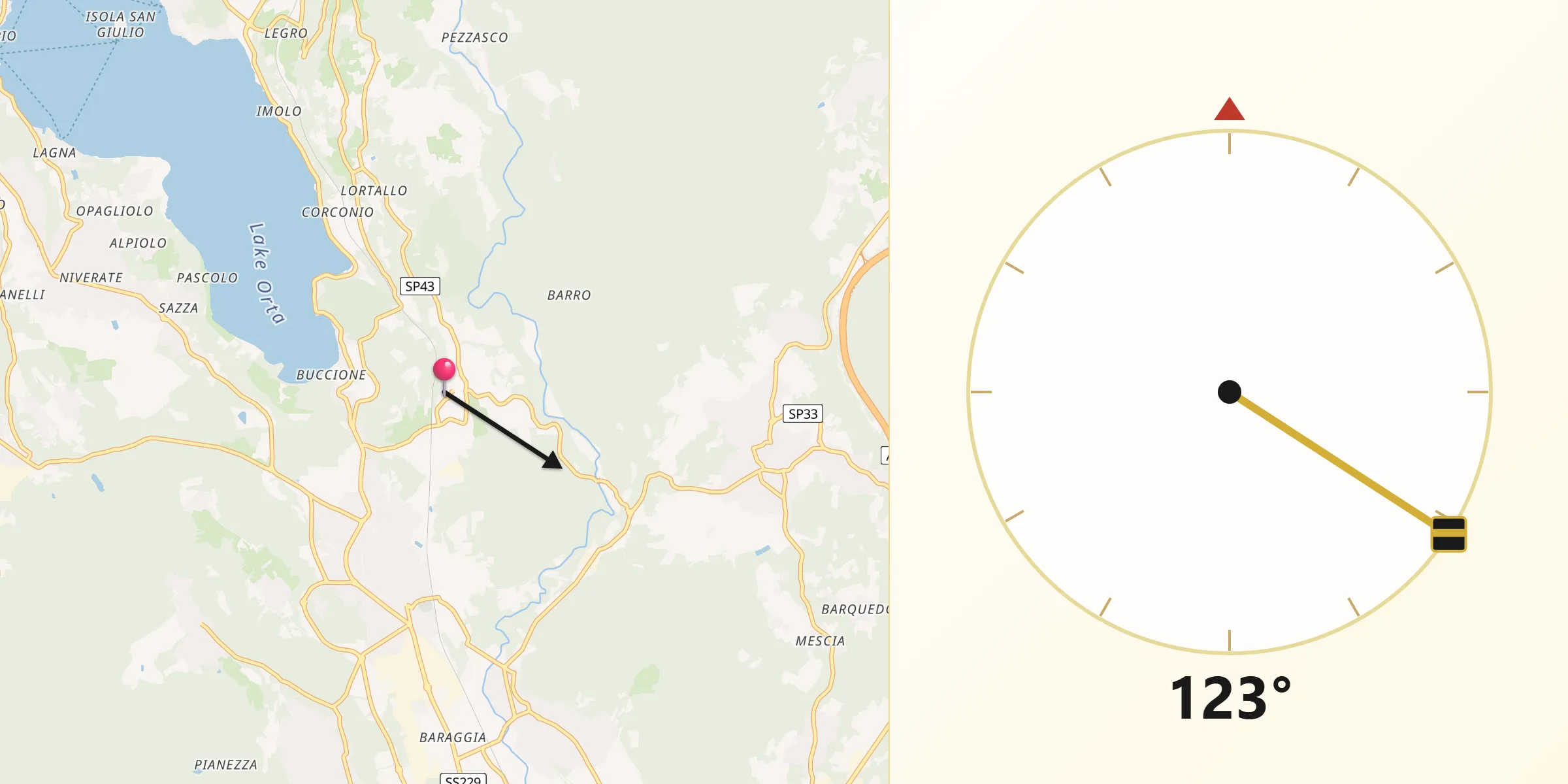 Direzione della Qibla da Bolzano Novarese