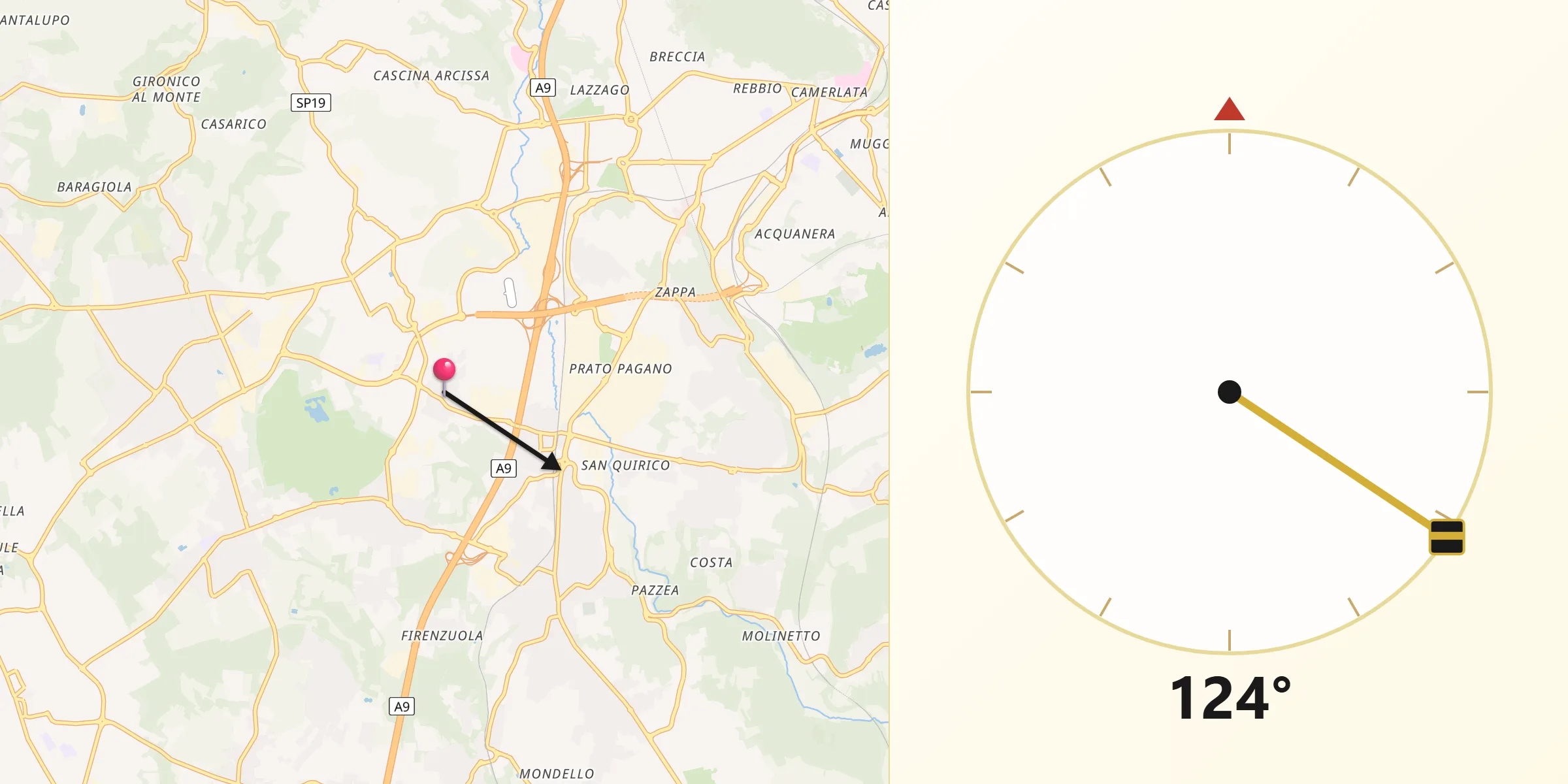 Direzione della Qibla da Luisago