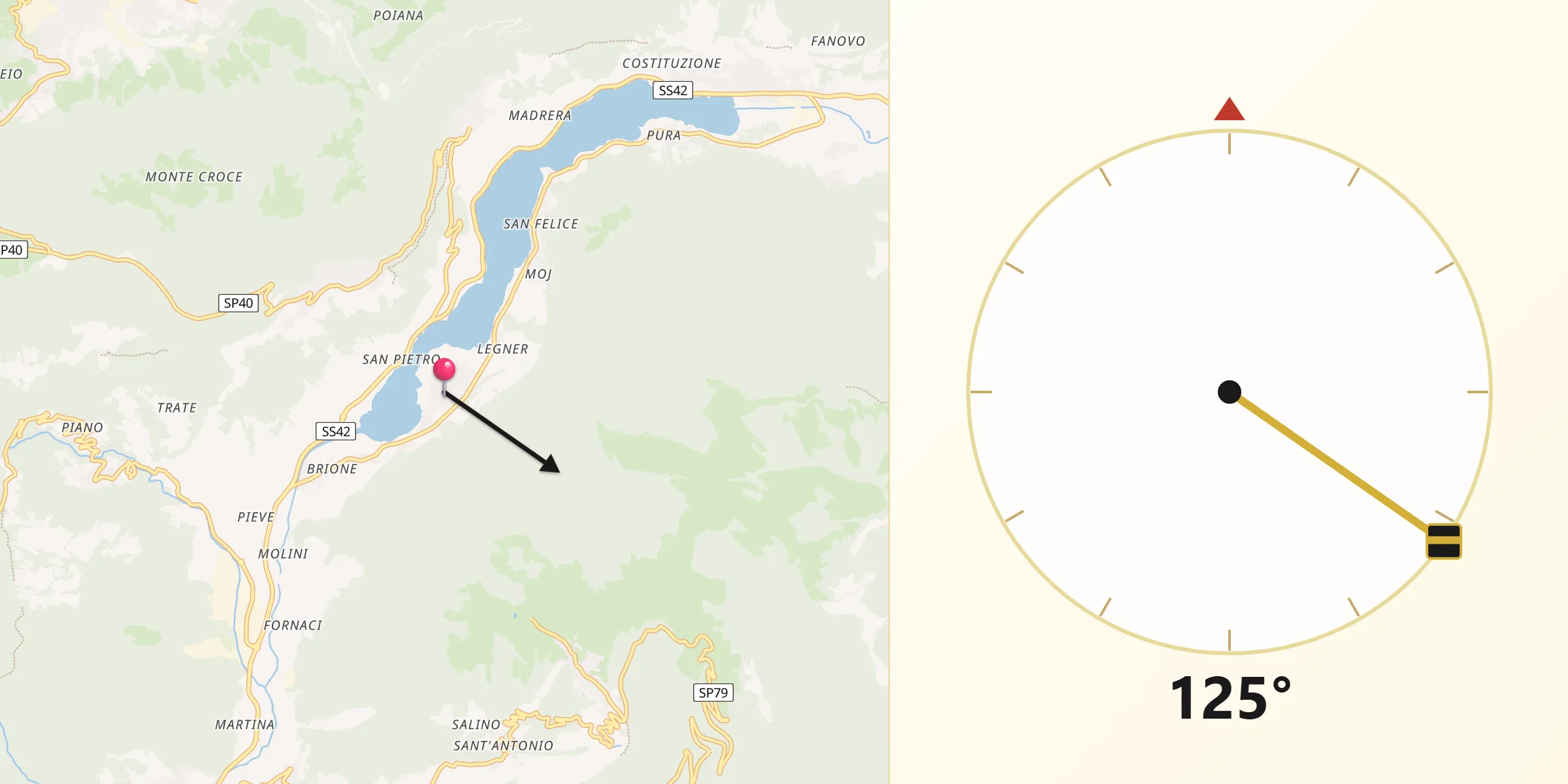 Direzione della Qibla da Monasterolo del Castello
