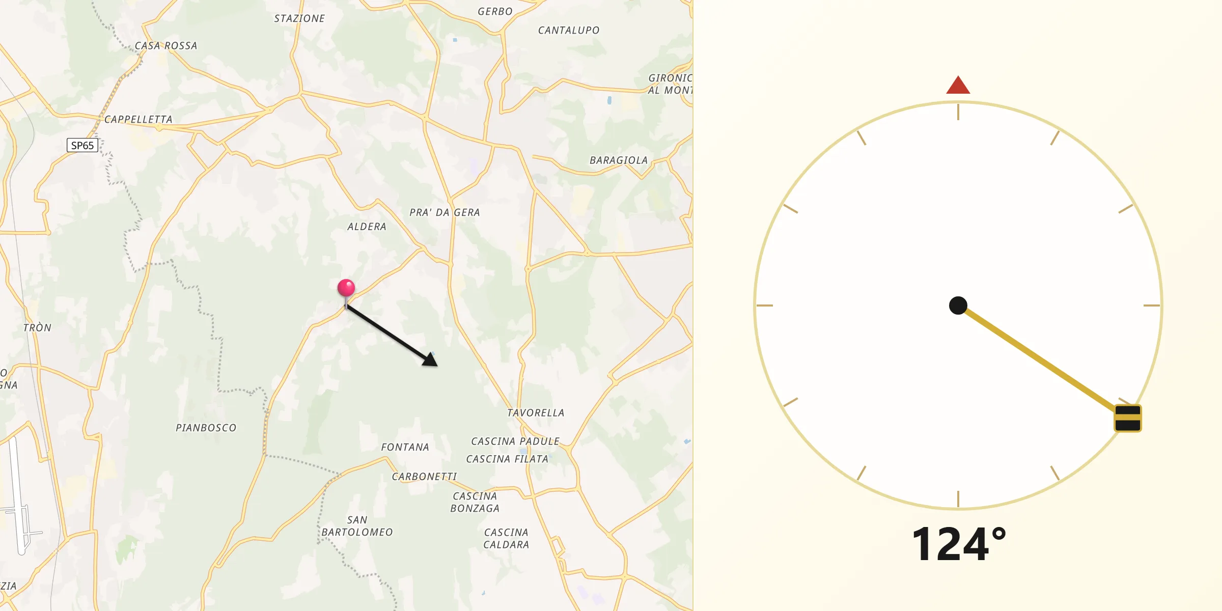 Direzione della Qibla da Castelnuovo Bozzente