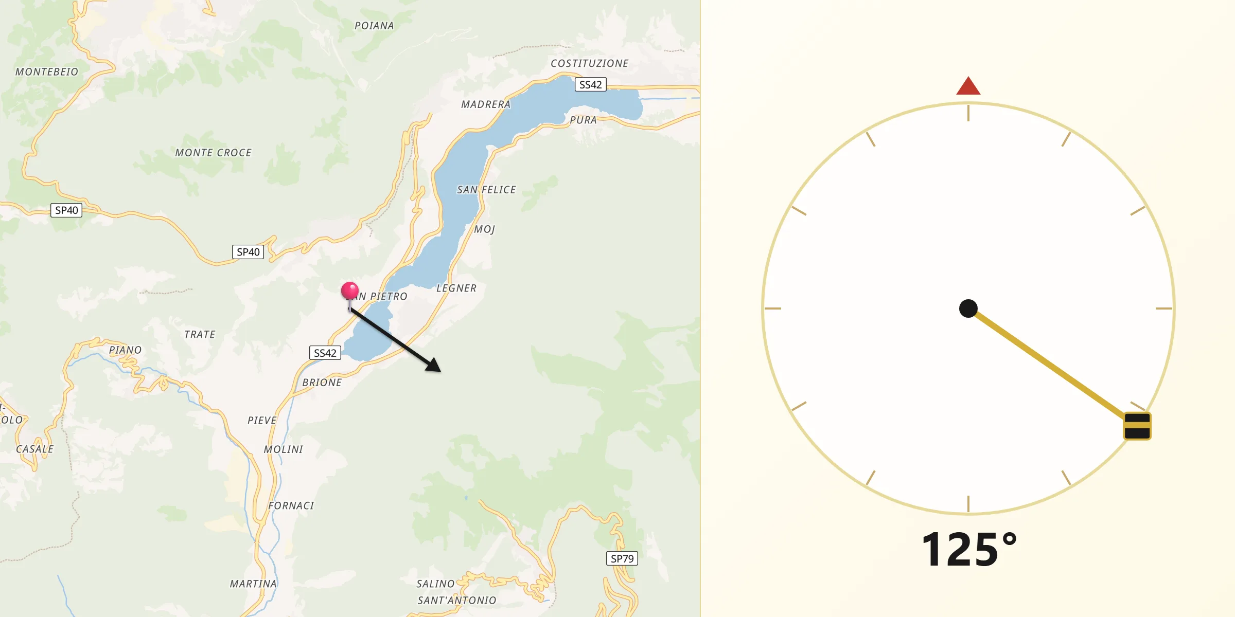 Direzione della Qibla da Spinone al Lago