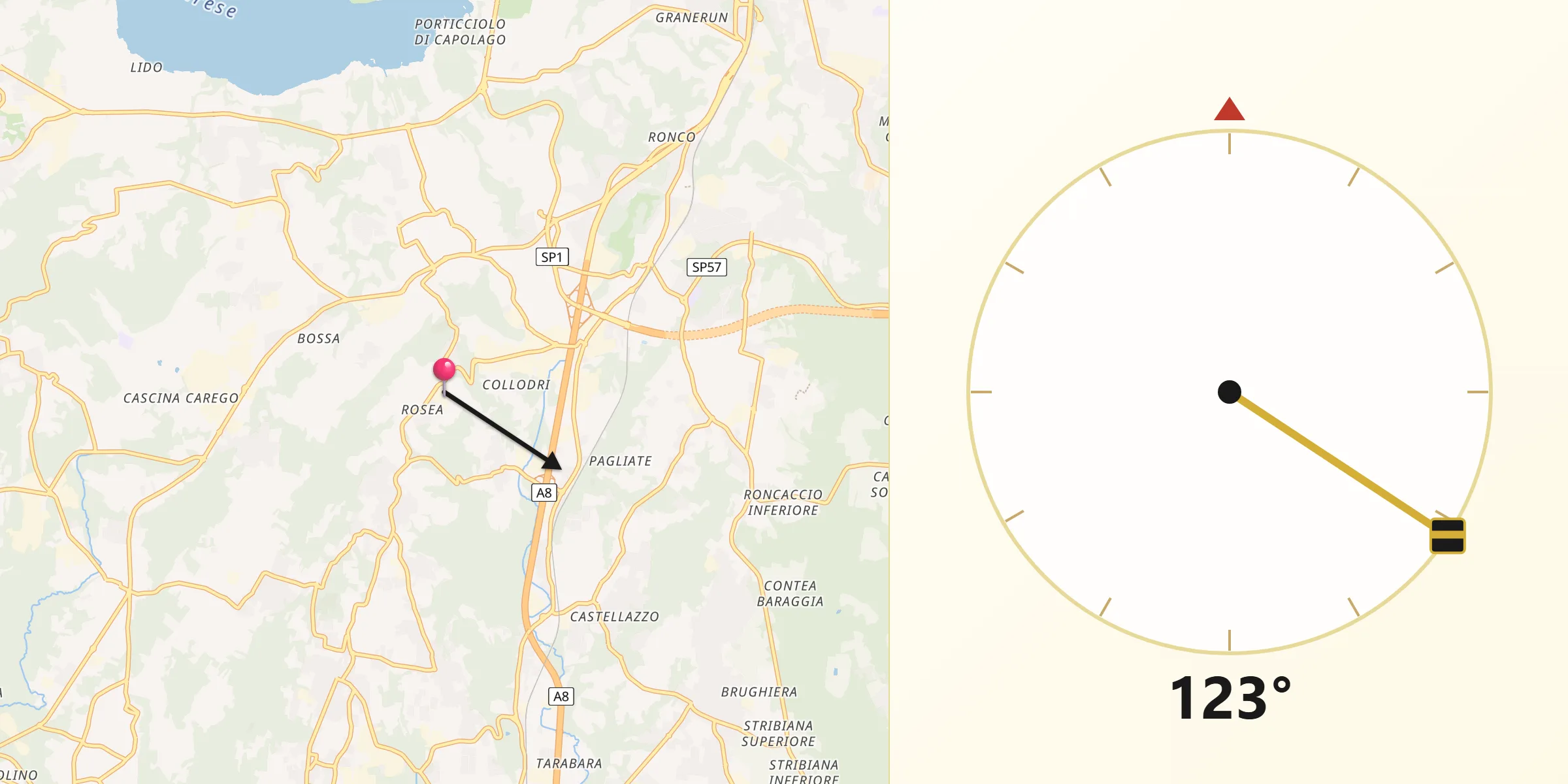 Direzione della Qibla da Brunello