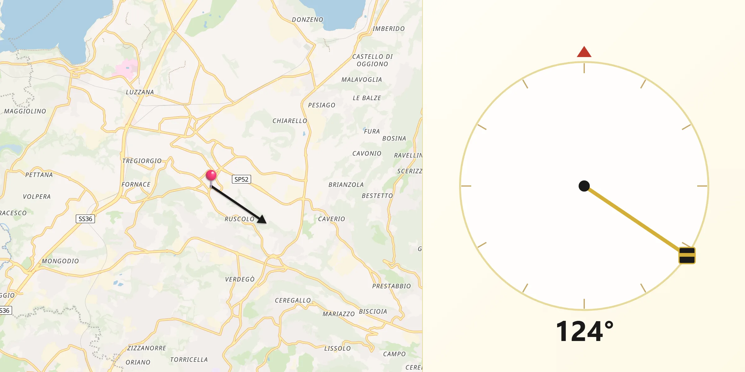 Direzione della Qibla da Brongio