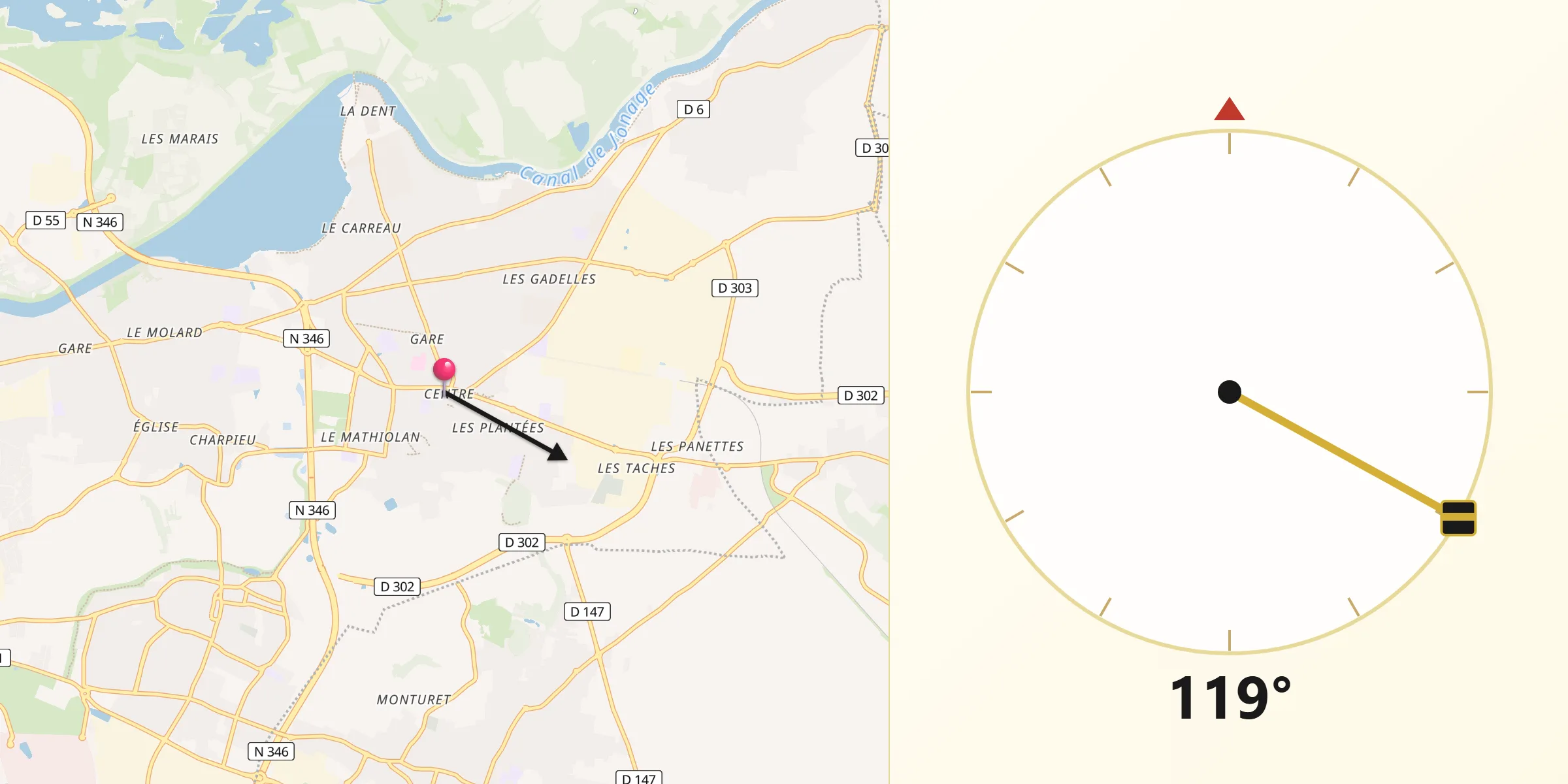 Direction vers la Qibla depuis Meyzieux