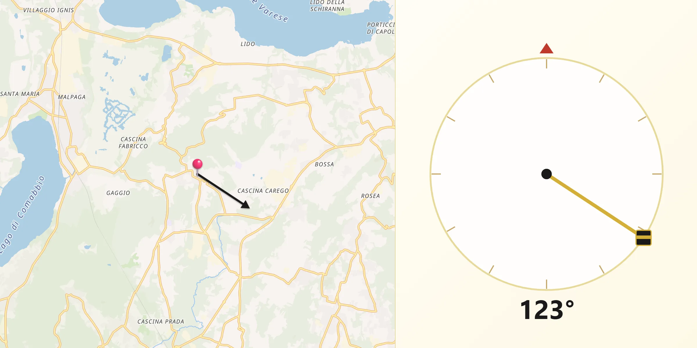 Direzione della Qibla da Casale Litta