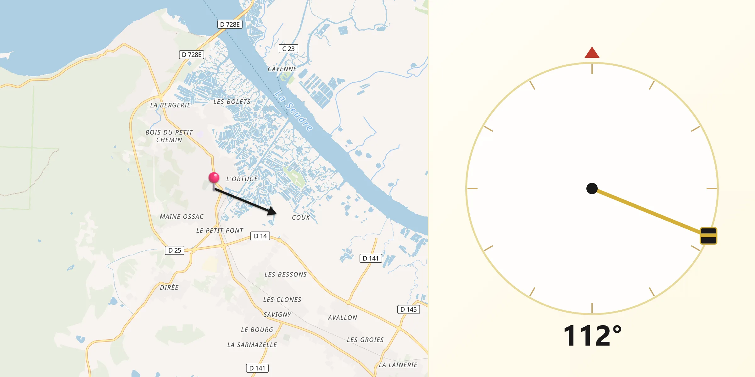 Direction vers la Qibla depuis La Tremblade
