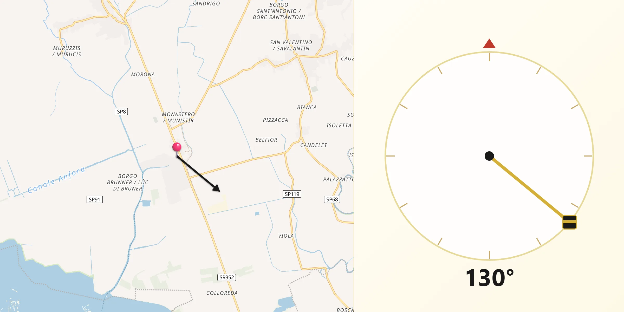 Direzione della Qibla da Aquileia antica
