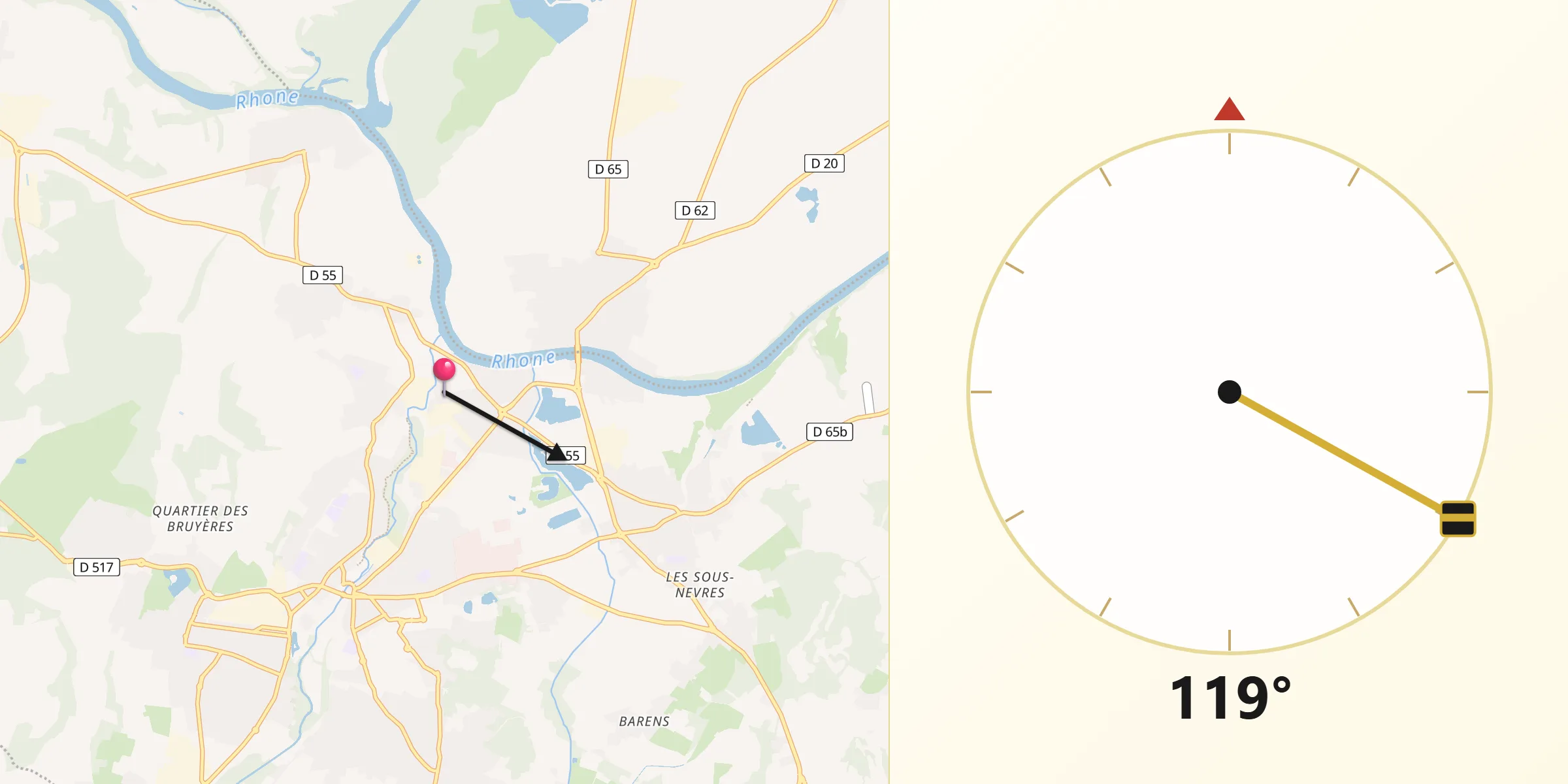 Direction vers la Qibla depuis Chavanoz
