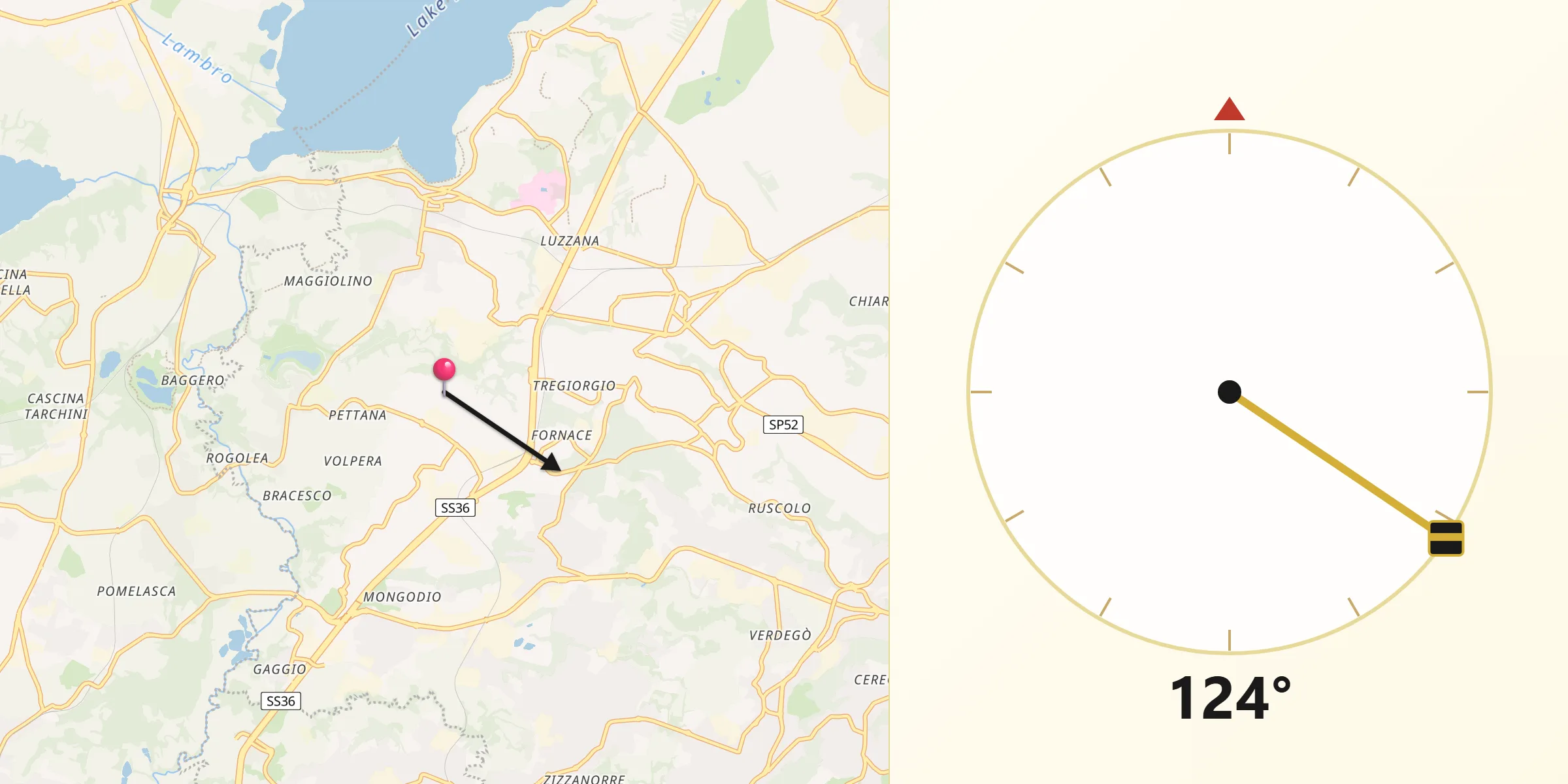 Direzione della Qibla da Costa Masnaga