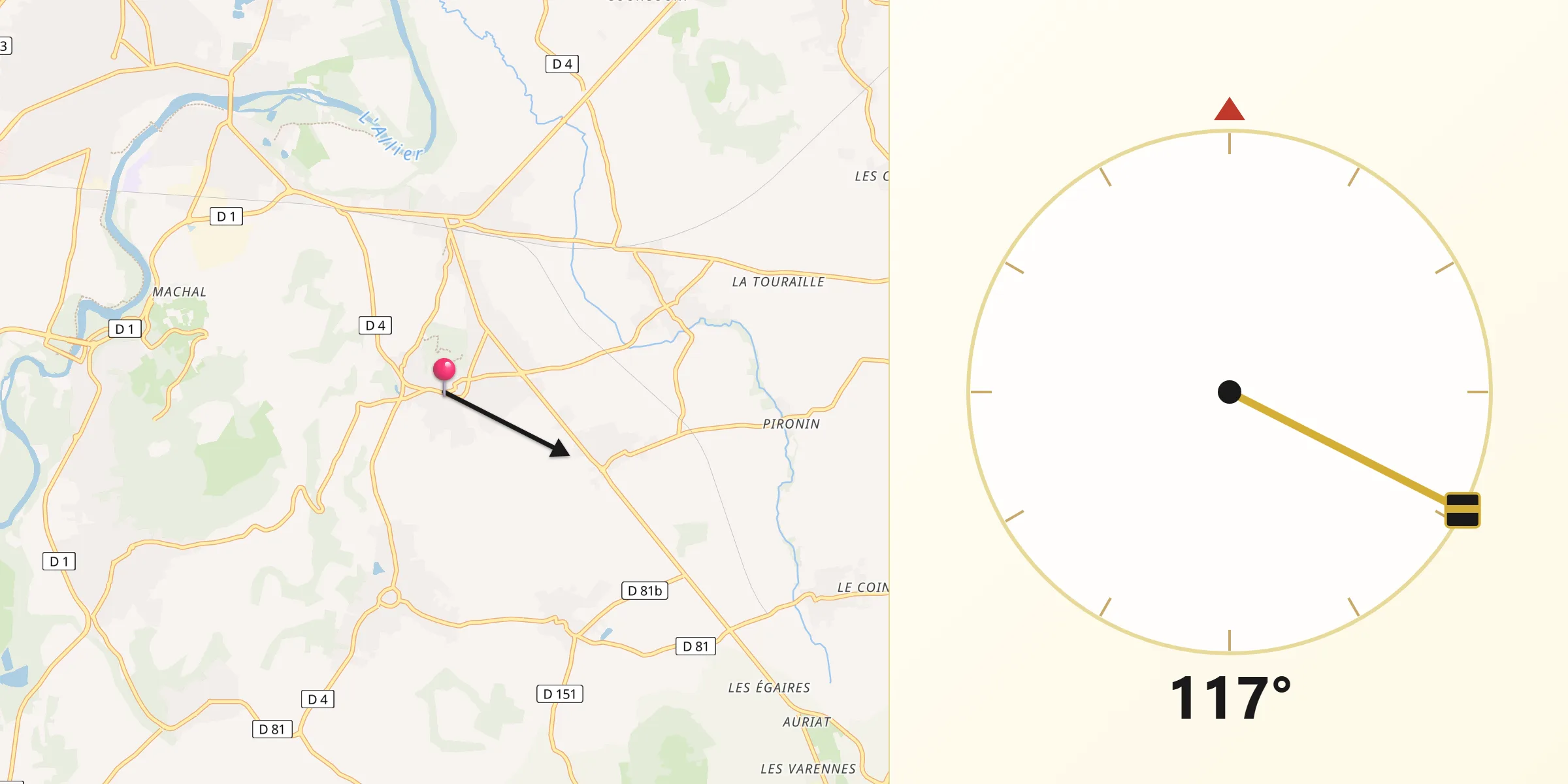 Direction vers la Qibla depuis Vertaizon