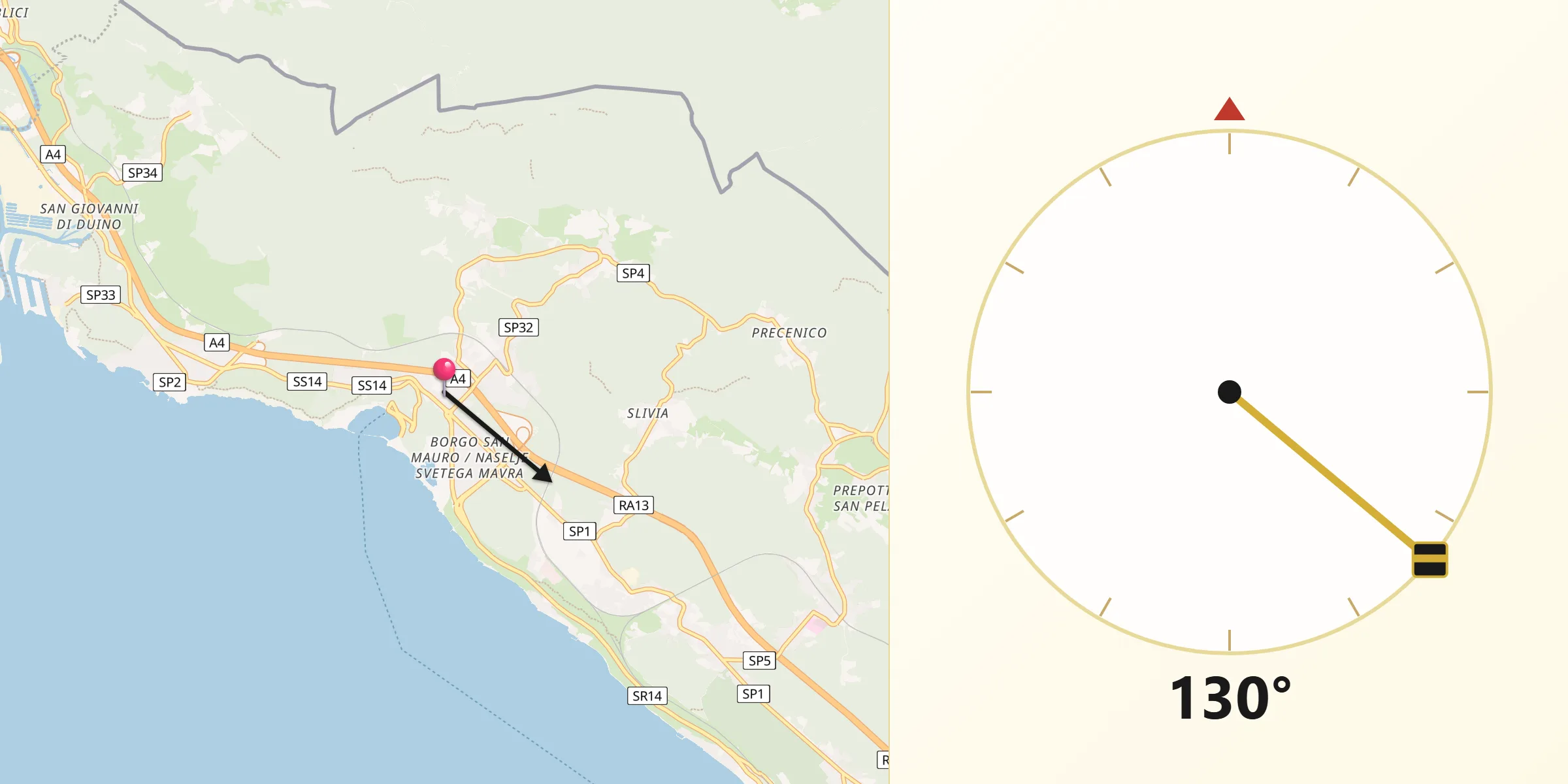 Direzione della Qibla da Sistiana-Visogliano