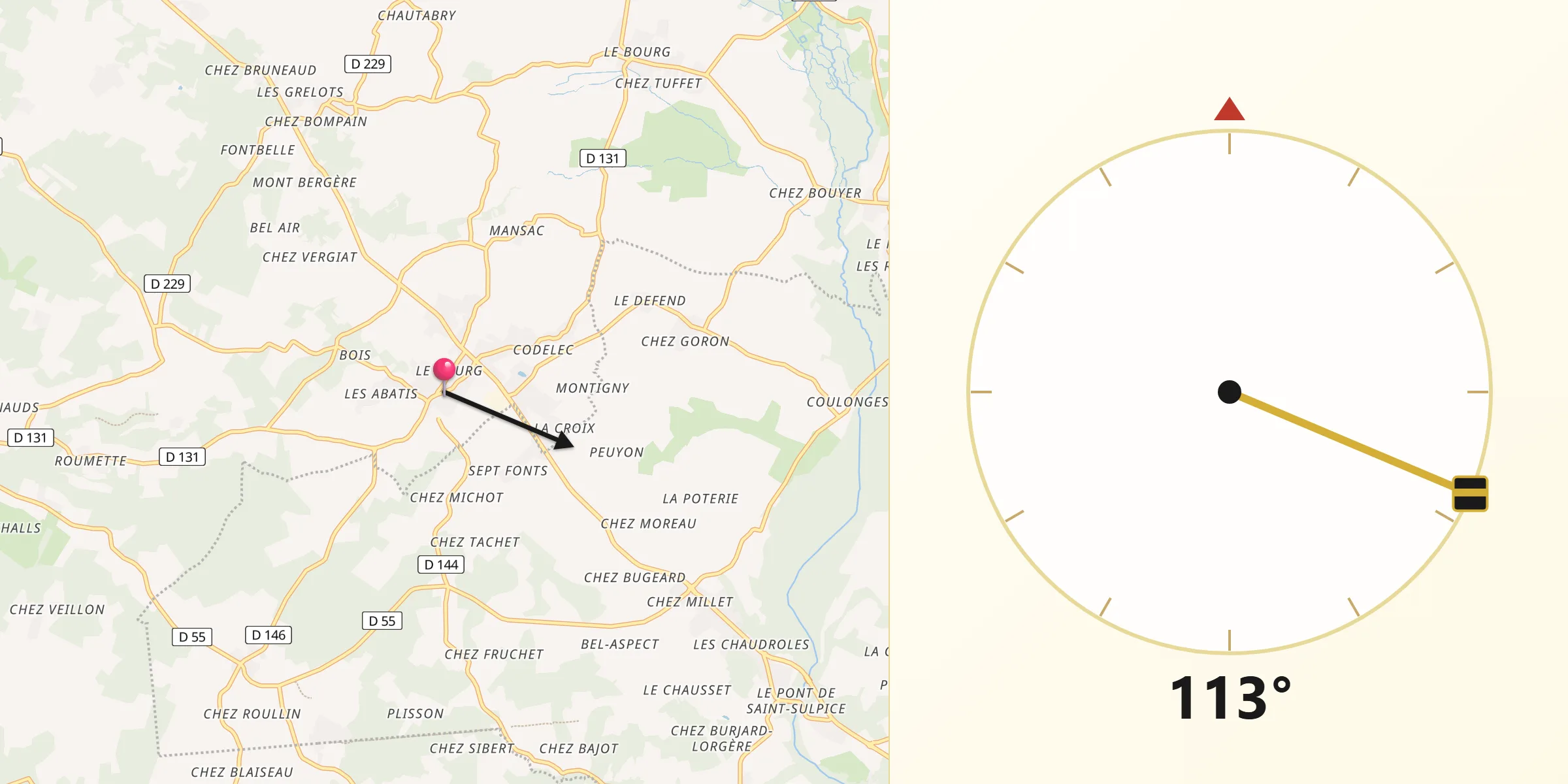 Direction vers la Qibla depuis Burie