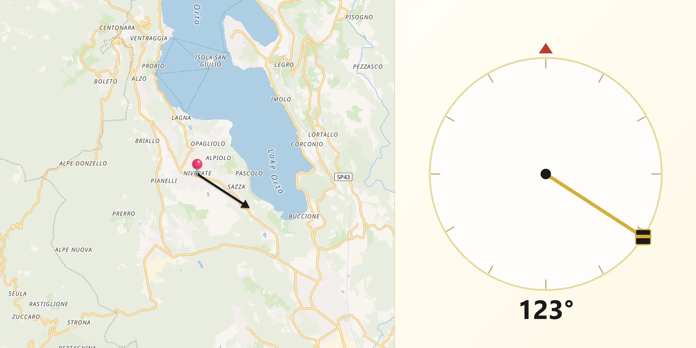 Direzione della Qibla da San Maurizio D'Opaglio