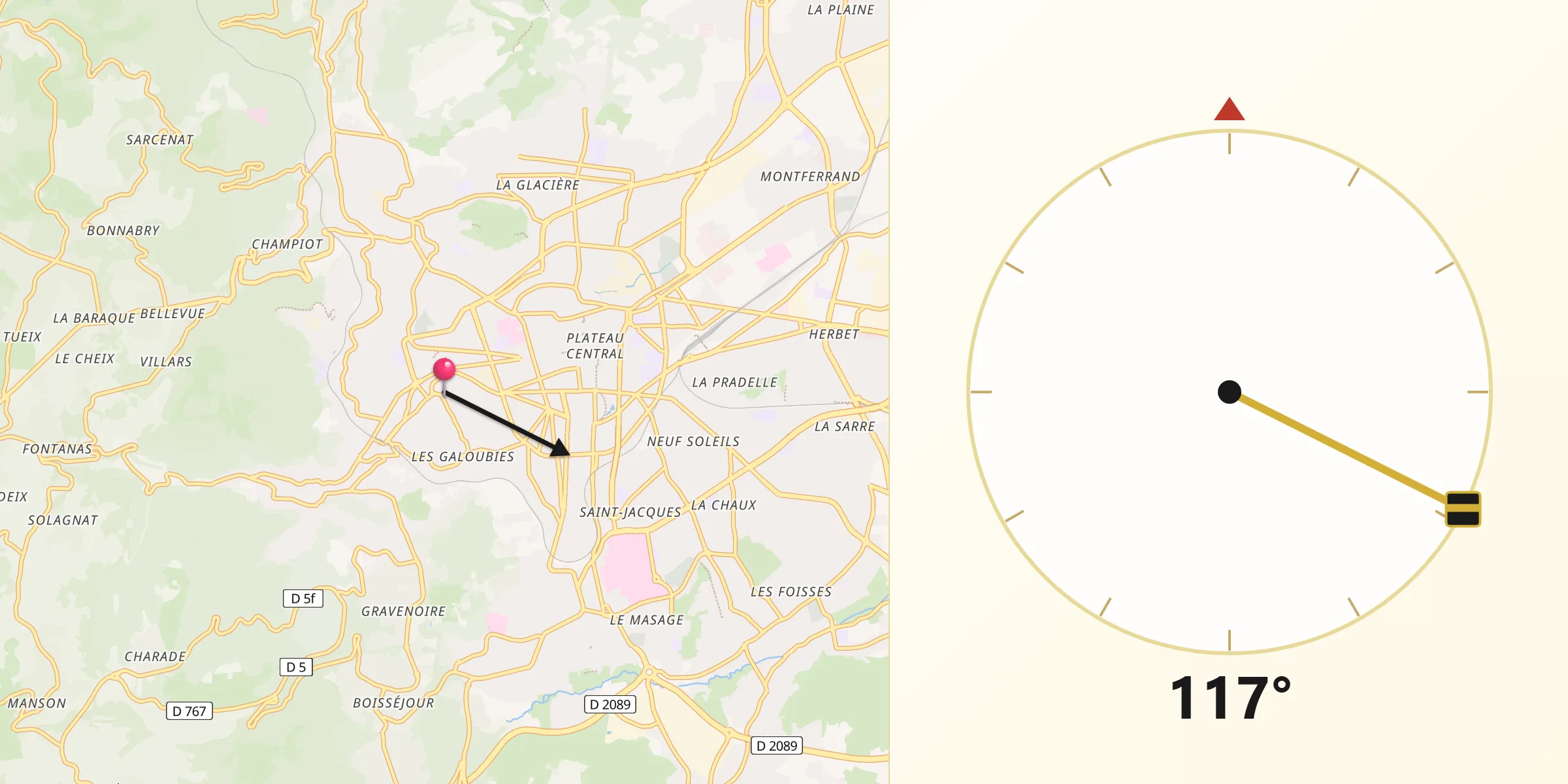 Direction vers la Qibla depuis Chamalières