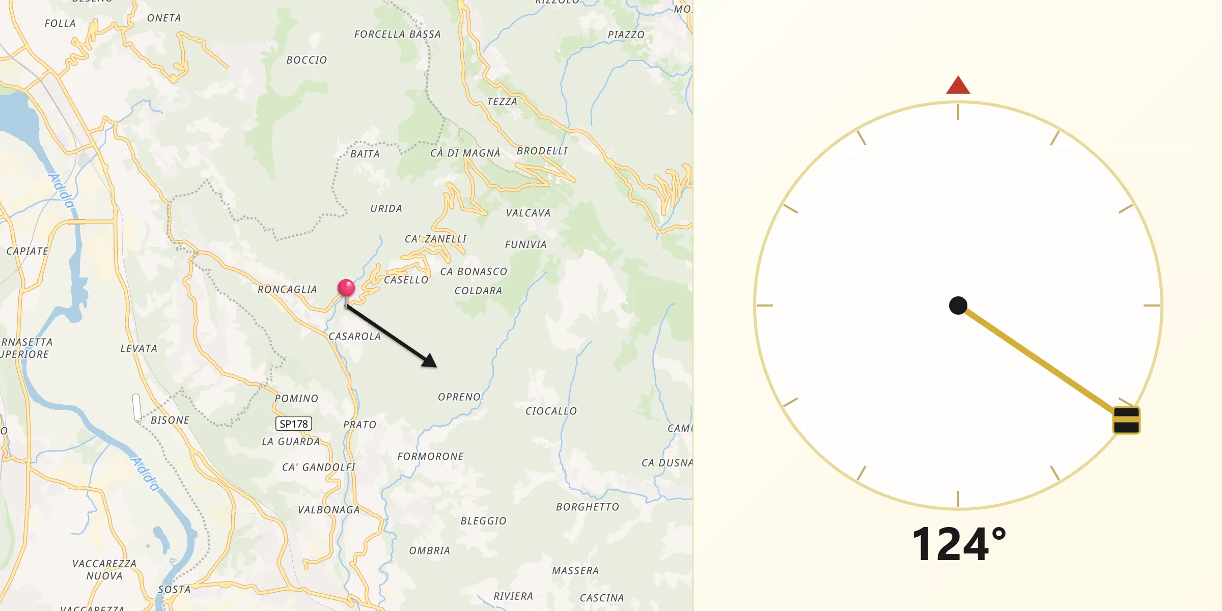 Direzione della Qibla da Torre de' Busi