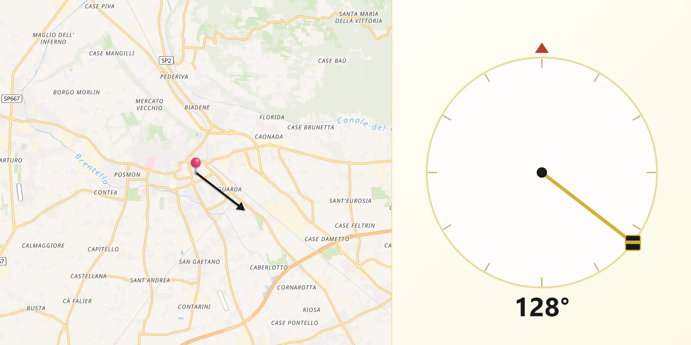 Direzione della Qibla da Montebelluna