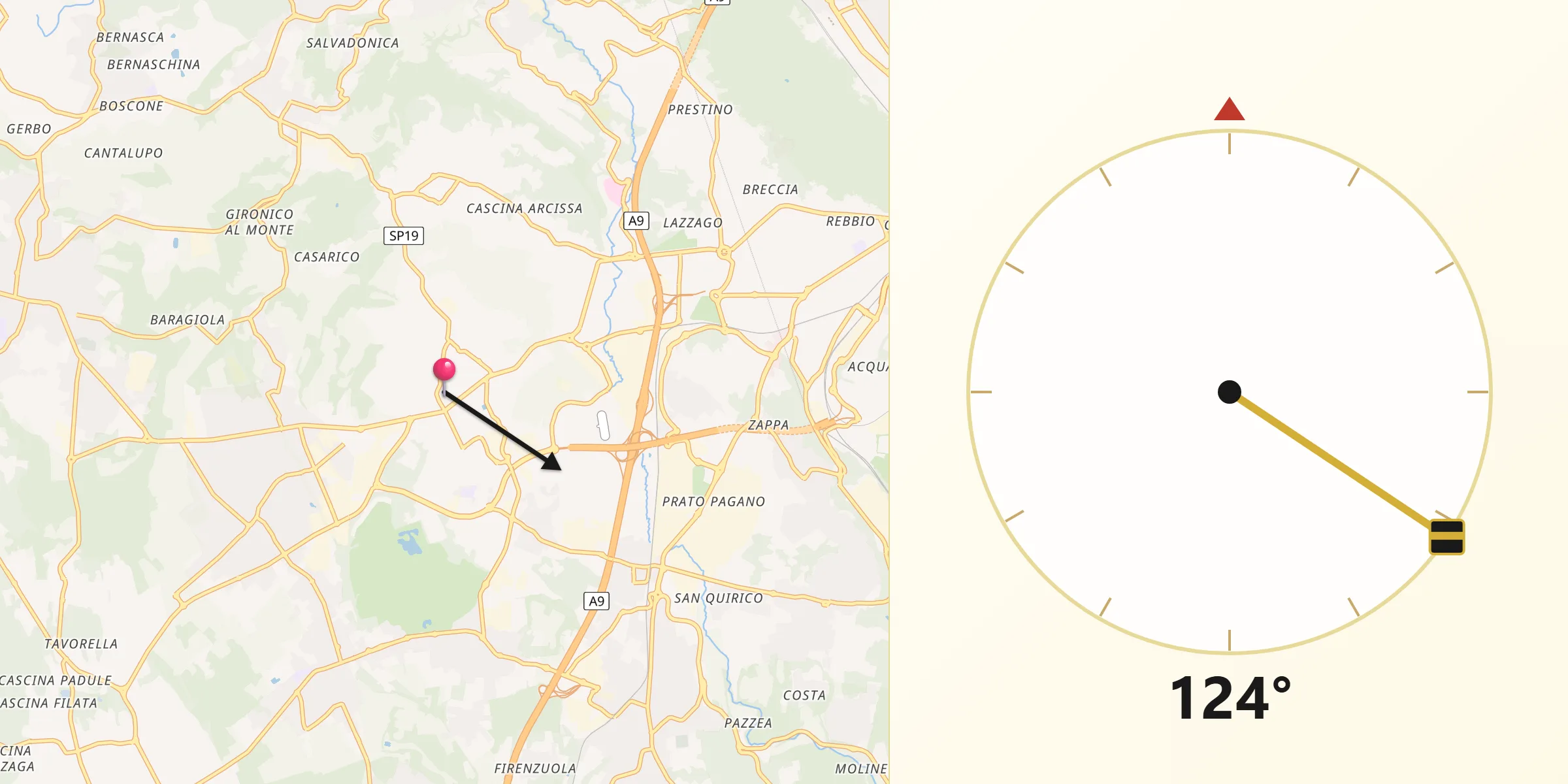 Direzione della Qibla da Villa Guardia
