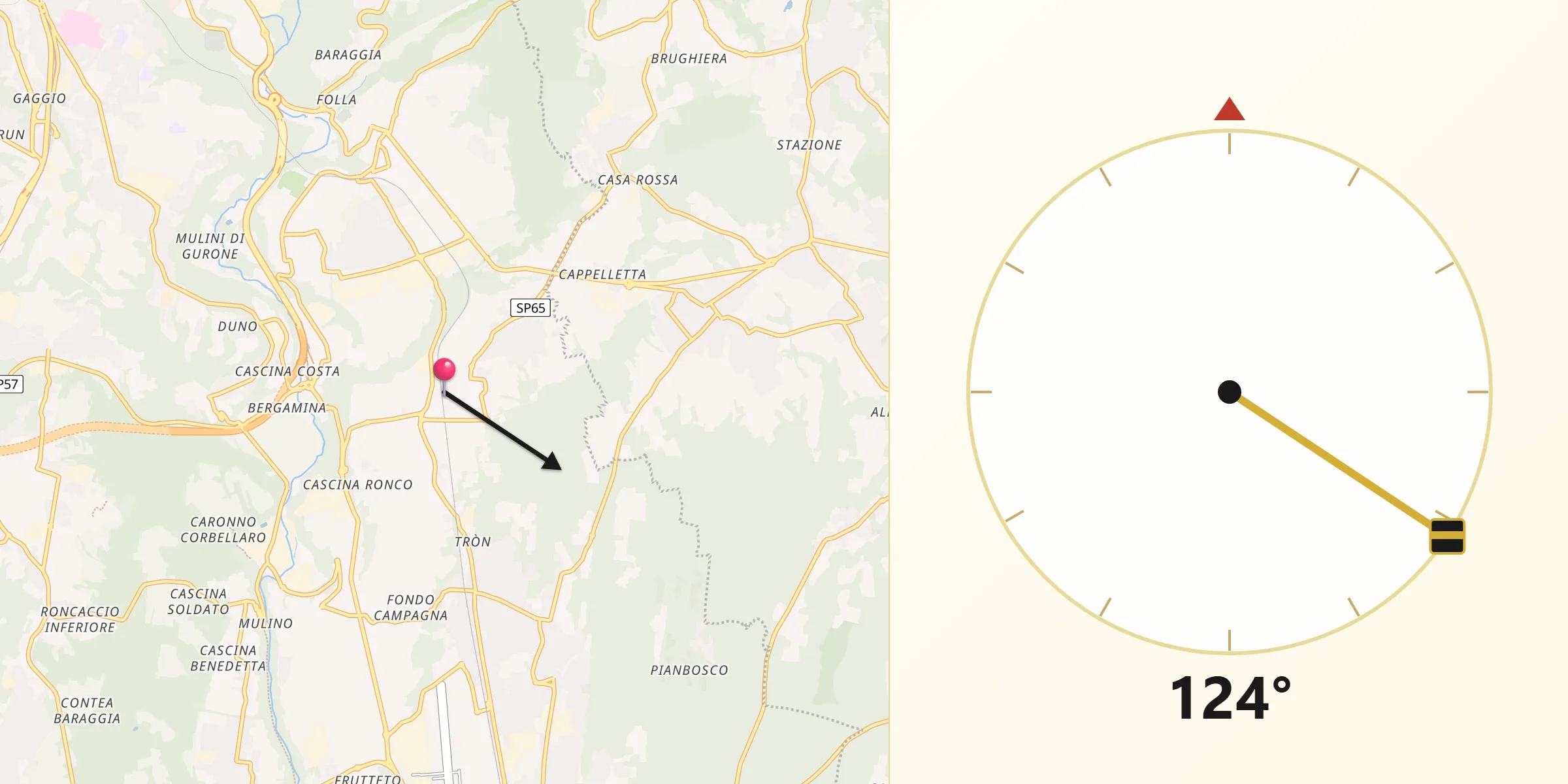 Direzione della Qibla da Vedano Olona