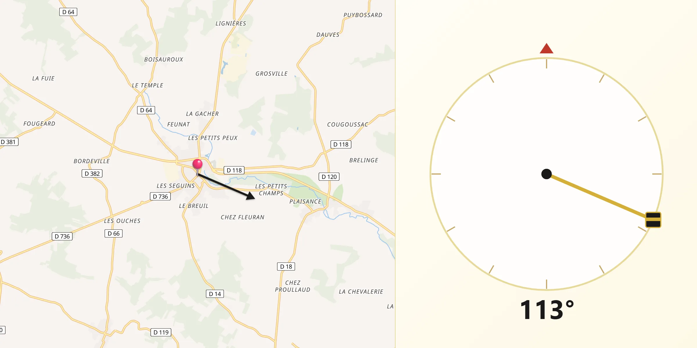 Direction vers la Qibla depuis Rouillac