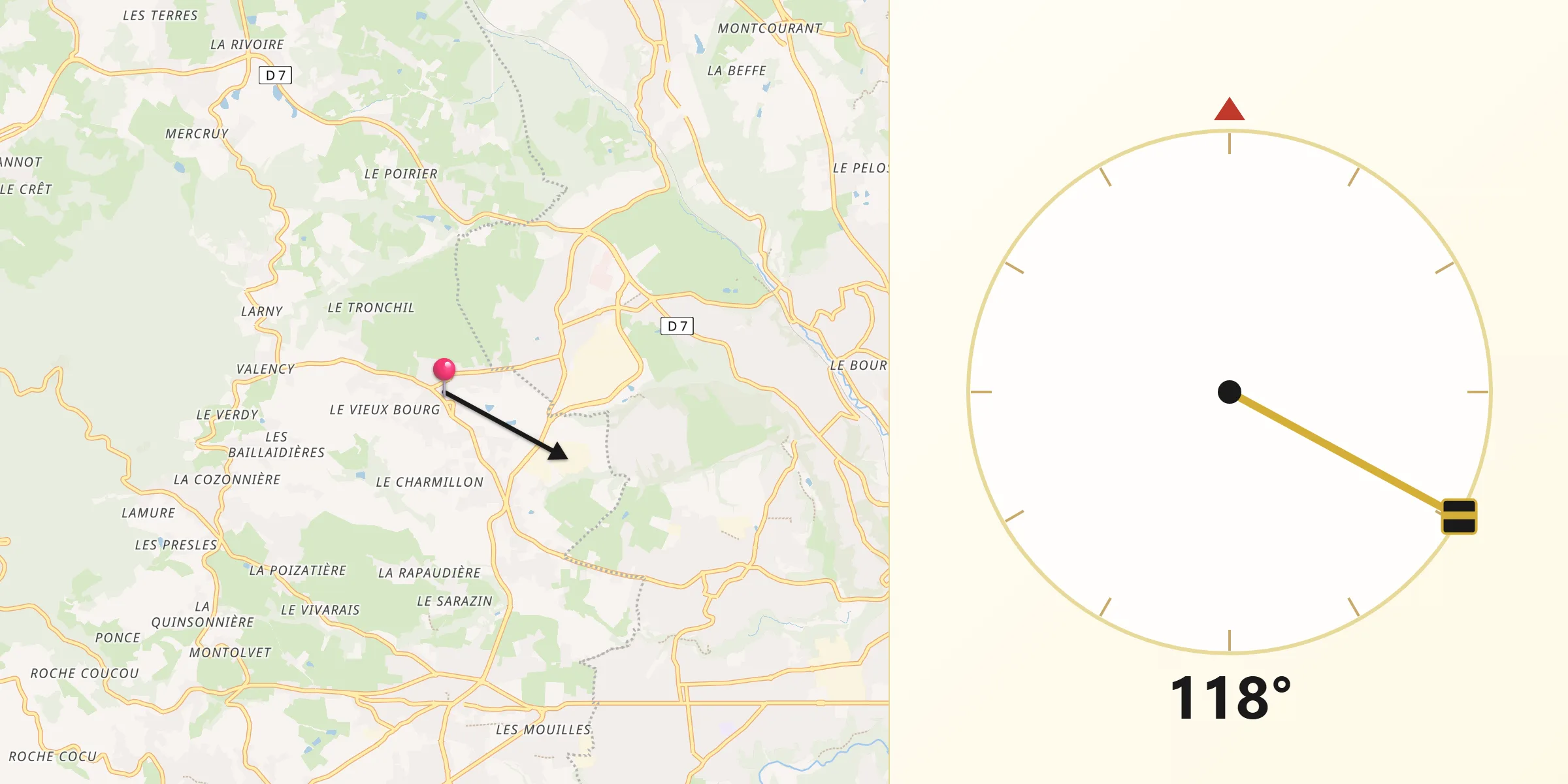 Direction vers la Qibla depuis Sainte-Consorce
