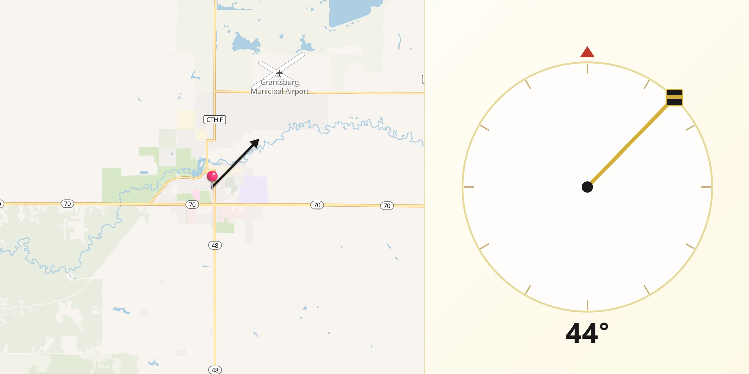 Qibla Direction from Grantsburg