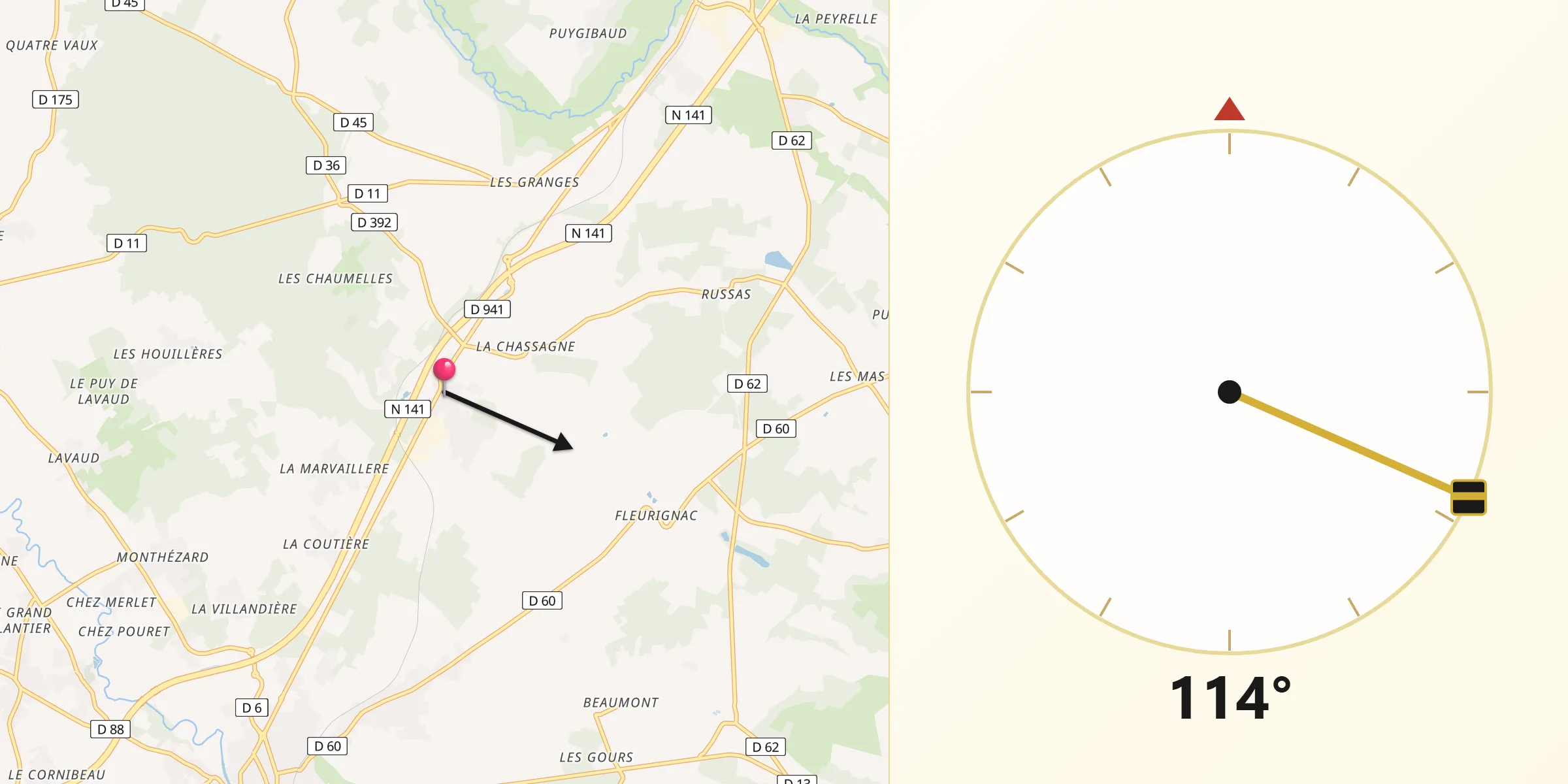 Direction vers la Qibla depuis Taponnat-Fleurignac