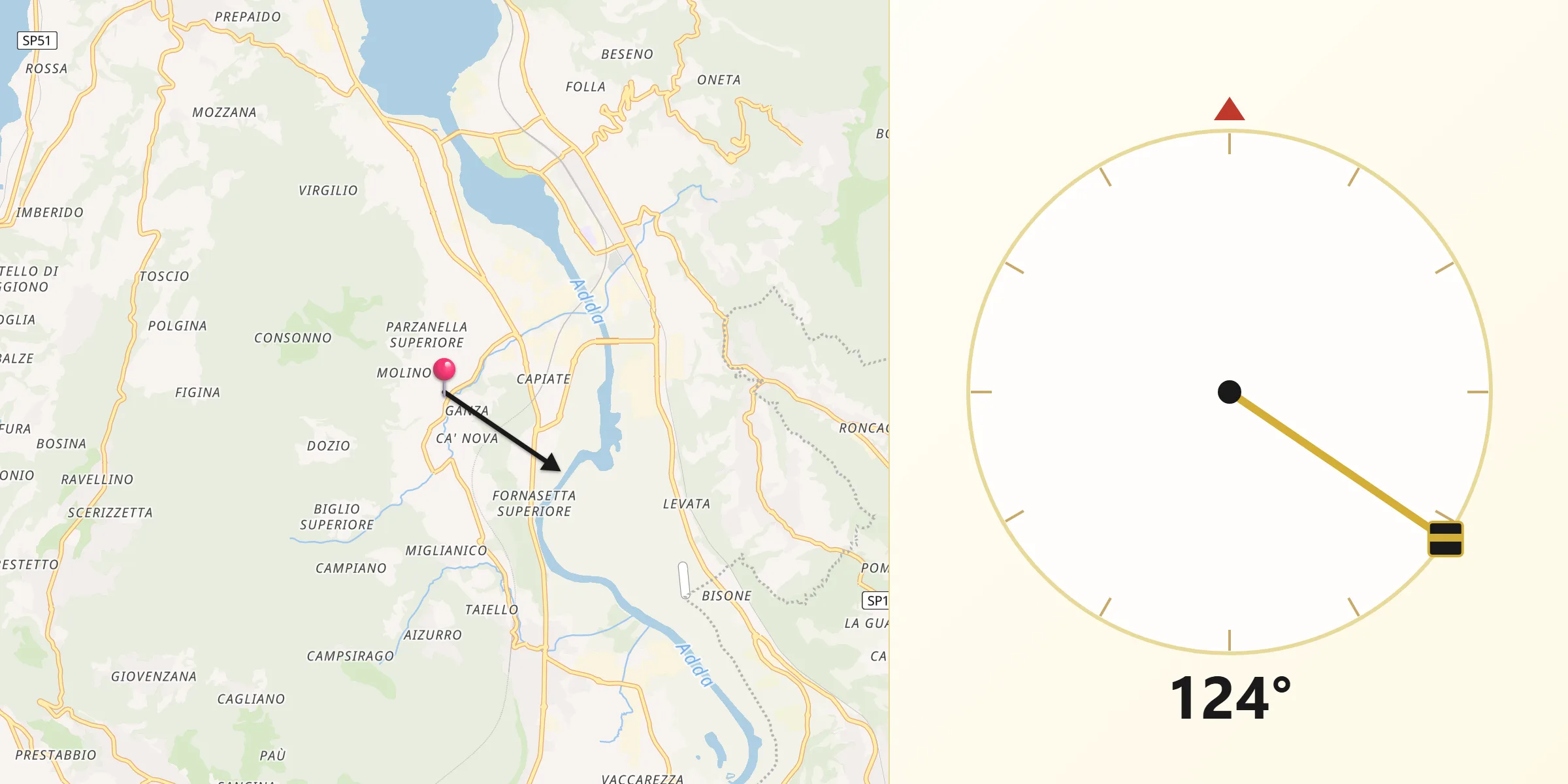 Direzione della Qibla da Valgreghentino