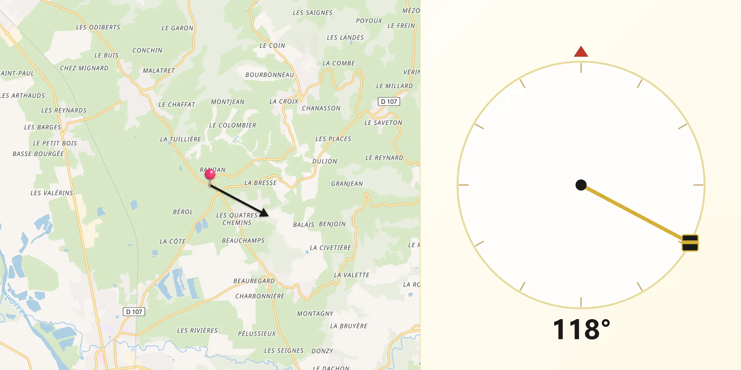 Direction vers la Qibla depuis Civens