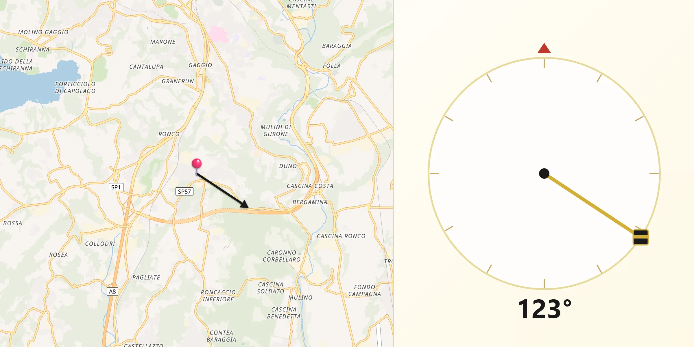 Direzione della Qibla da Gazzada Schianno