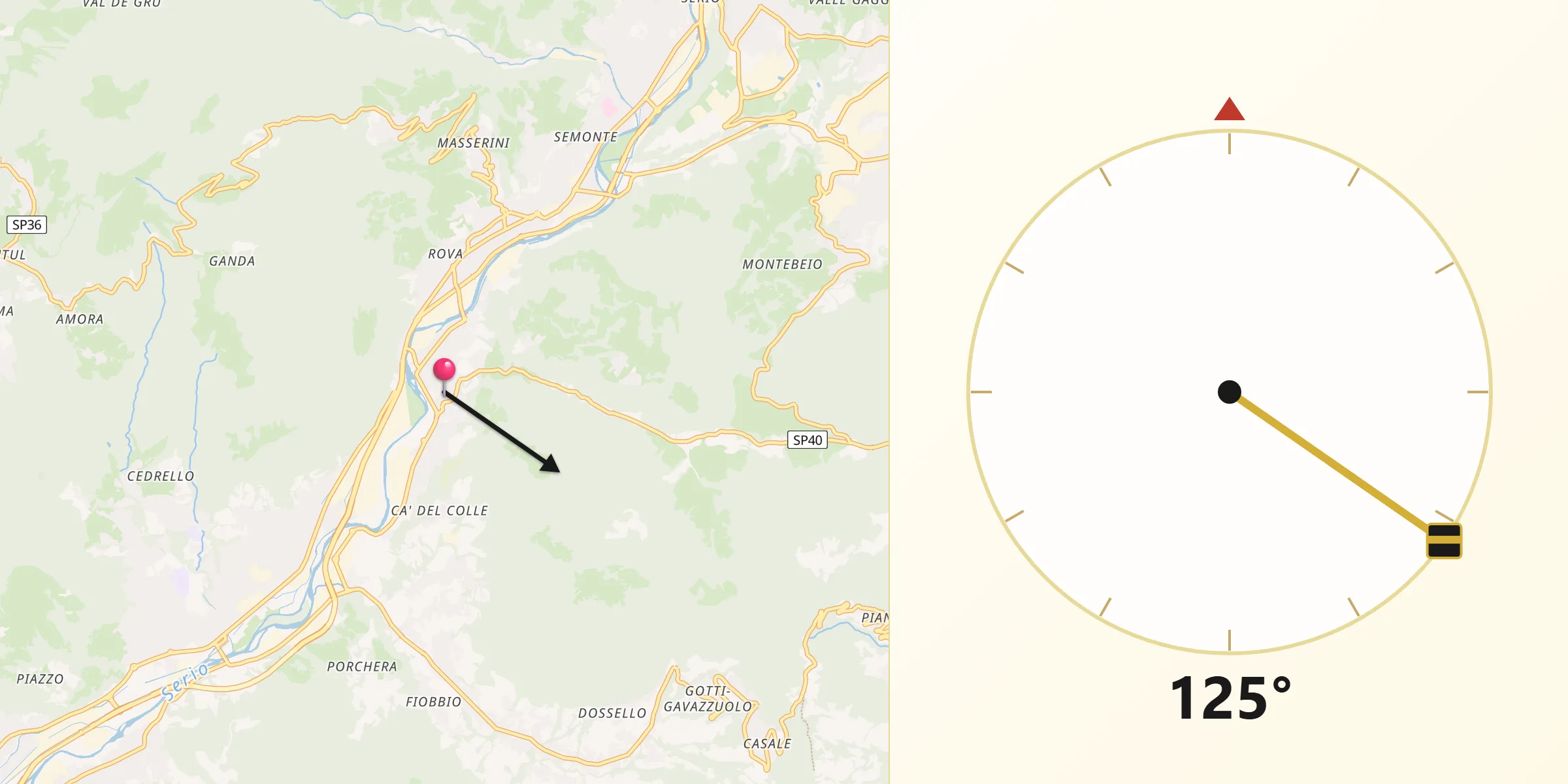 Direzione della Qibla da Cene