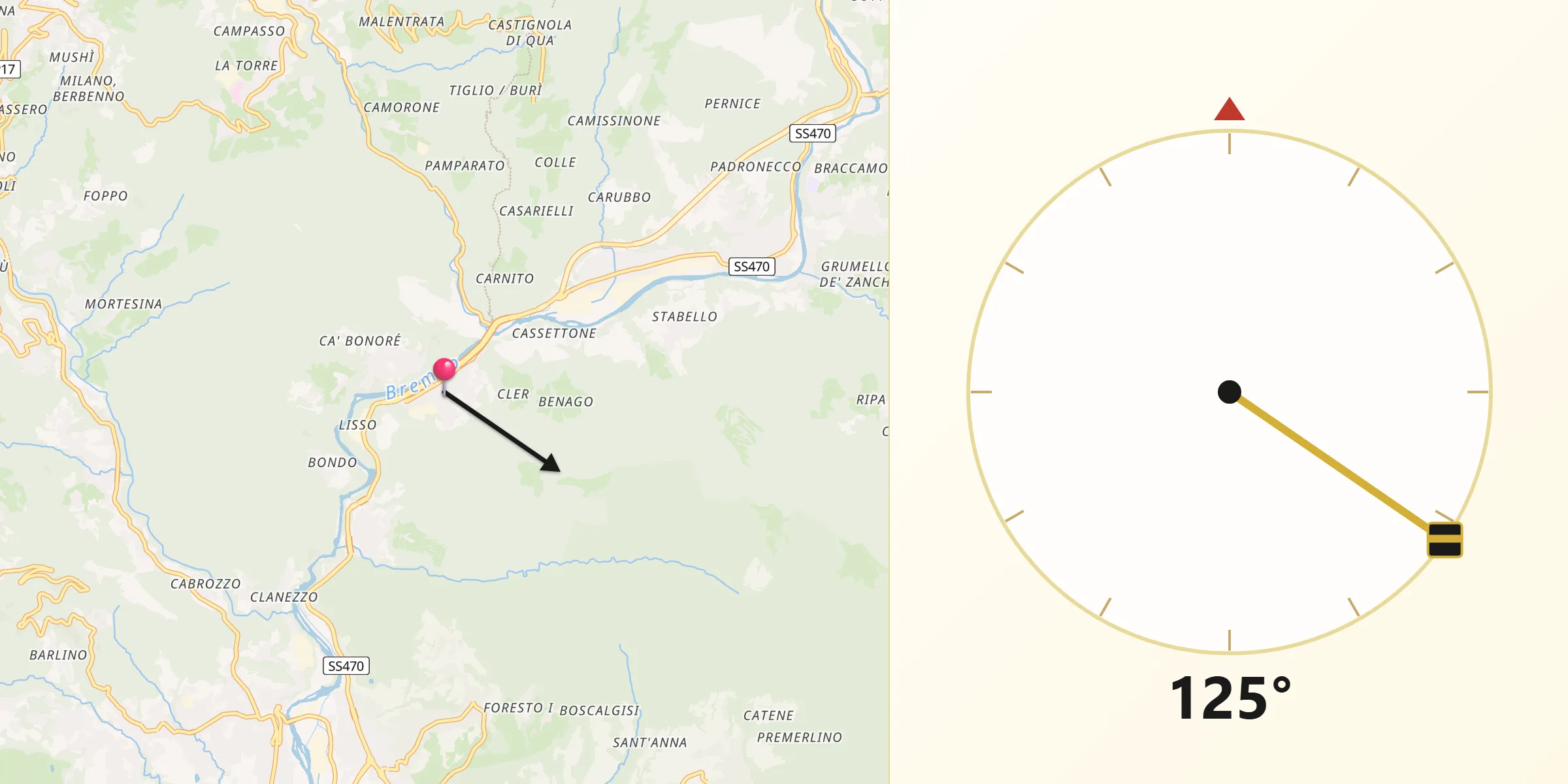 Direzione della Qibla da Sedrina