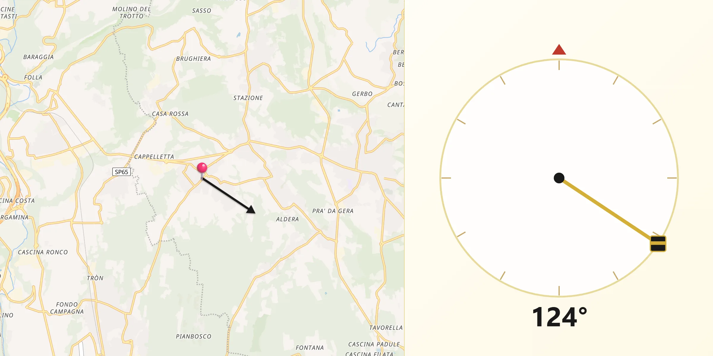 Direzione della Qibla da Binago