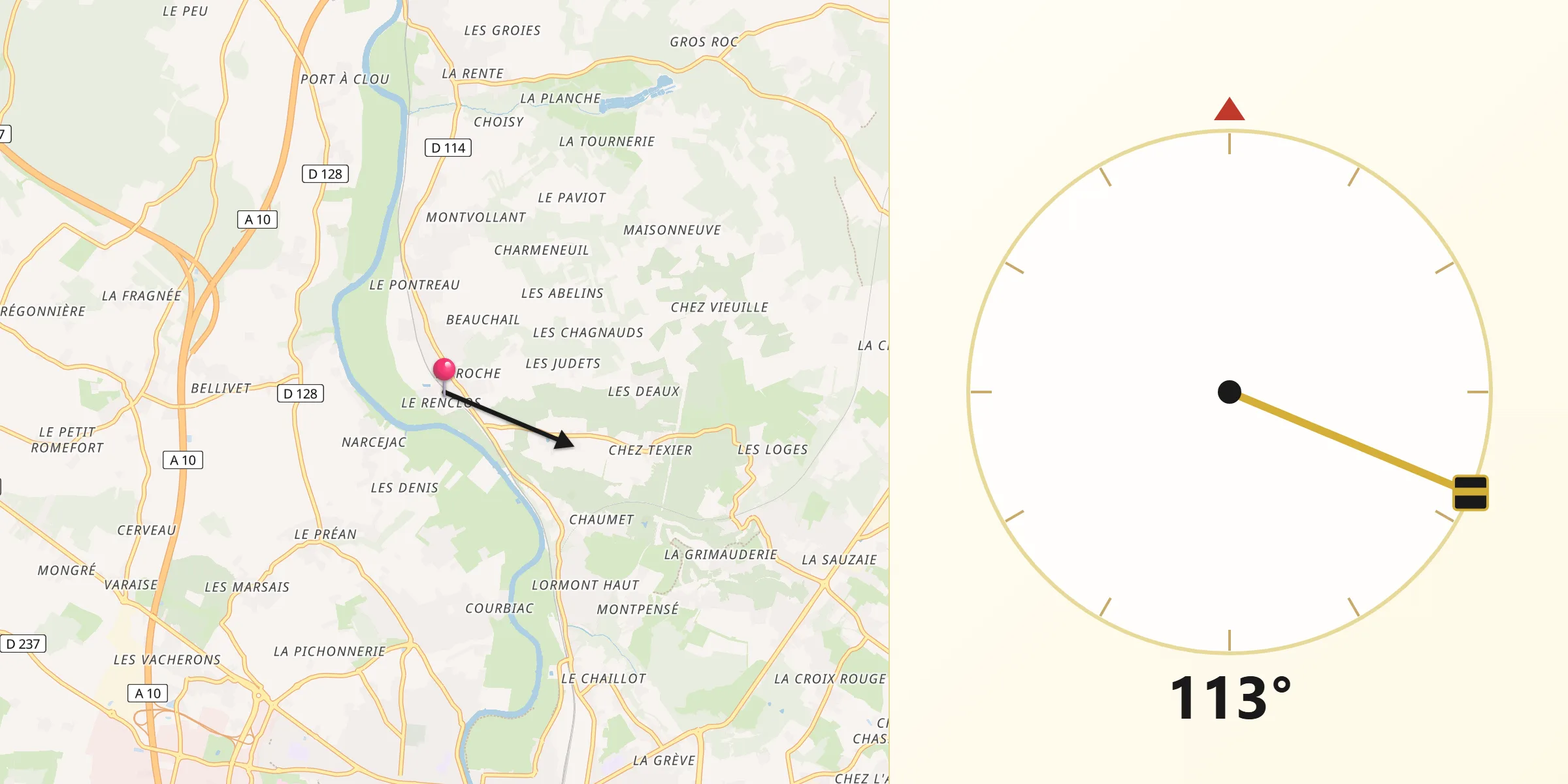 Direction vers la Qibla depuis Bussac-sur-Charente