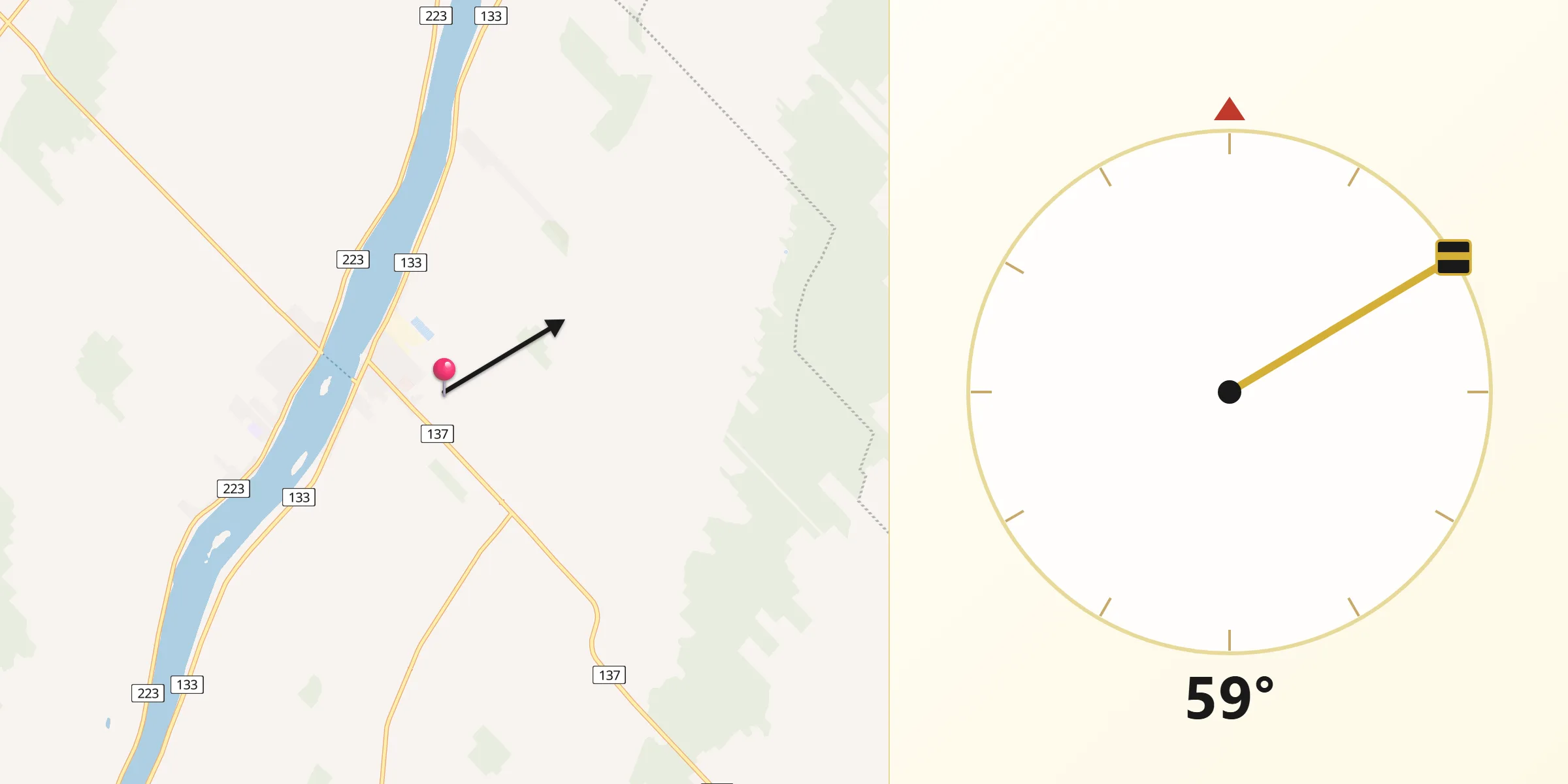 Qibla Direction from Saint-Denis-sur-Richelieu