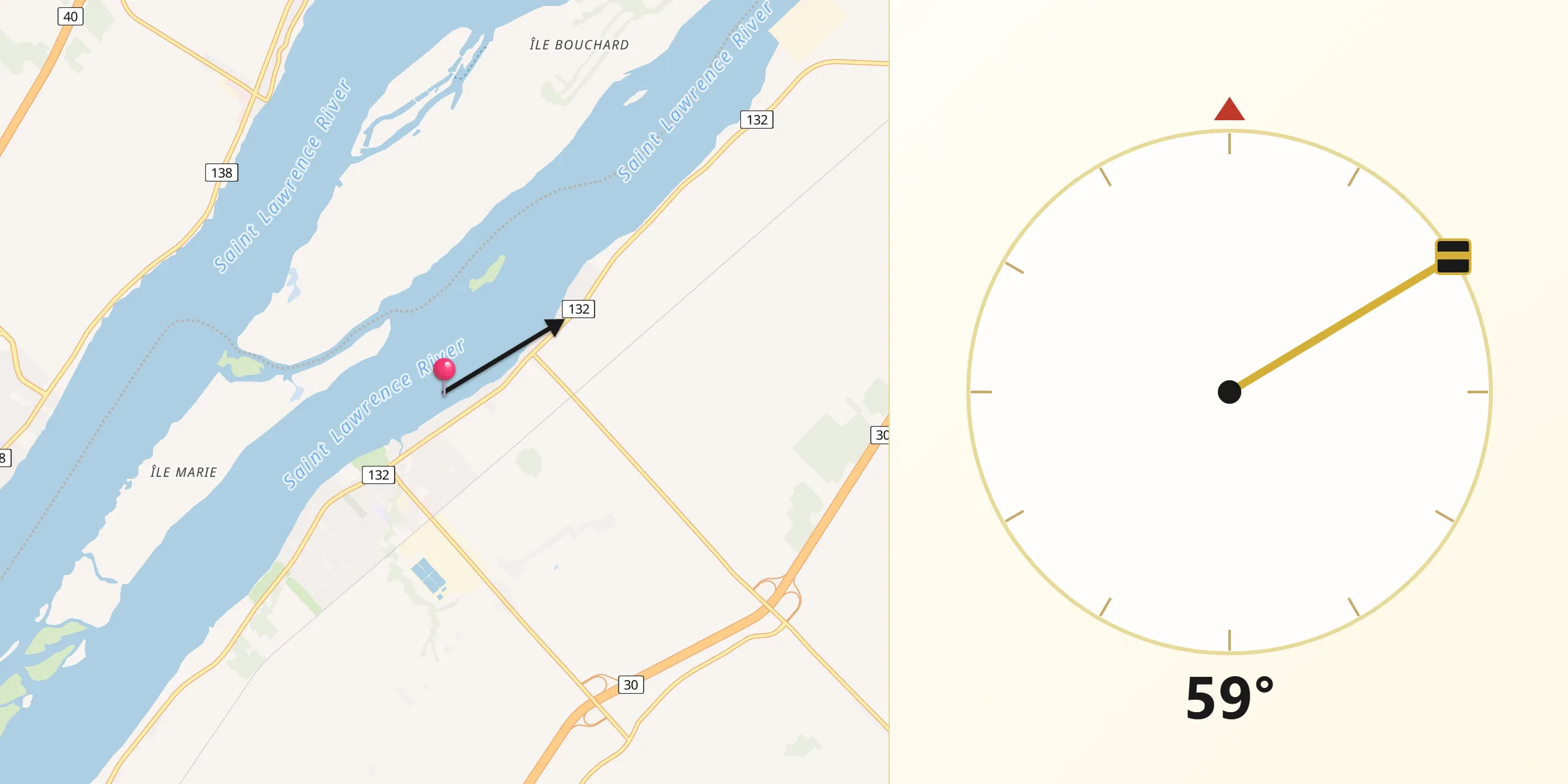 Qibla Direction from Verchères