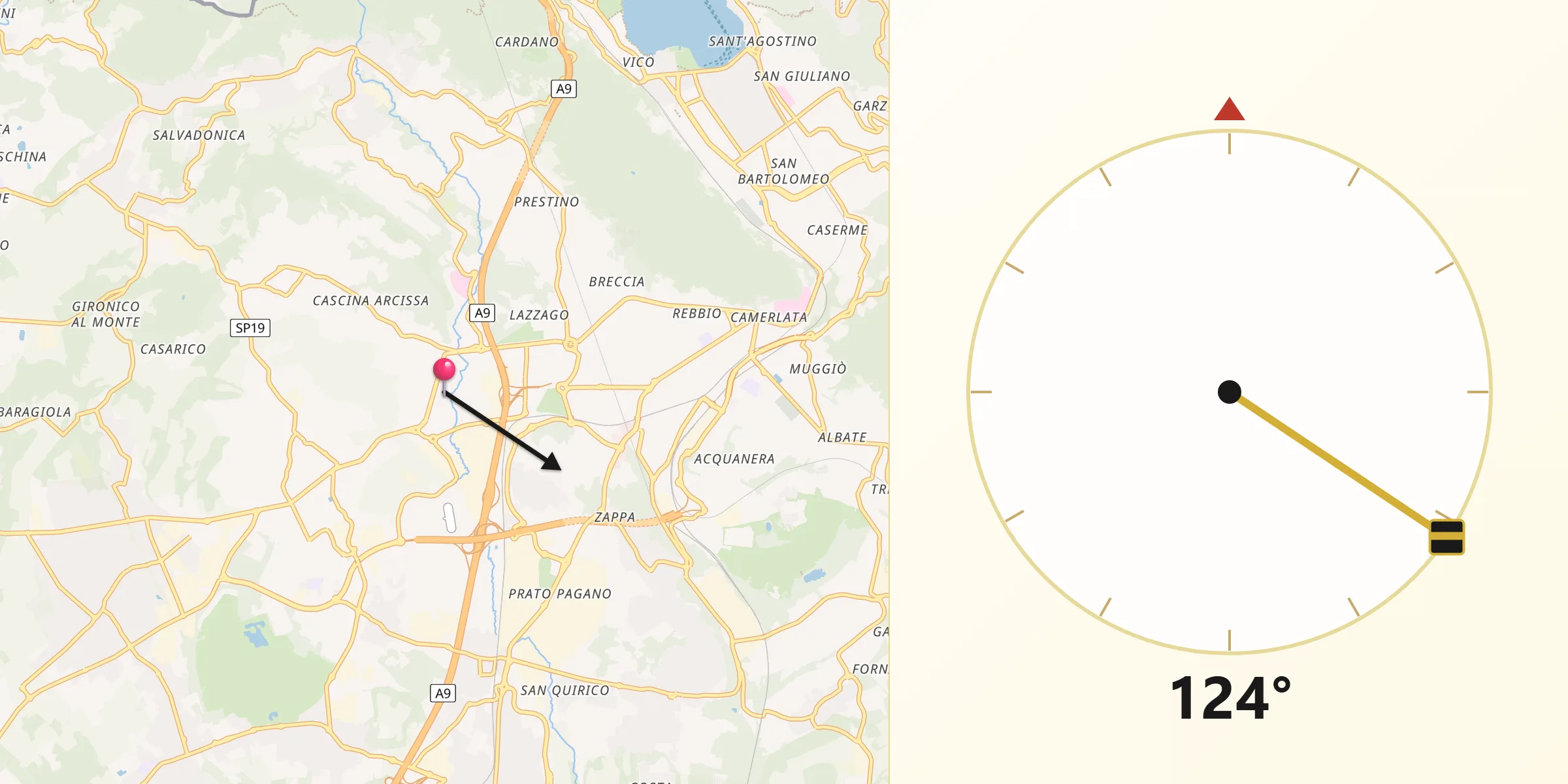 Direzione della Qibla da Lucino