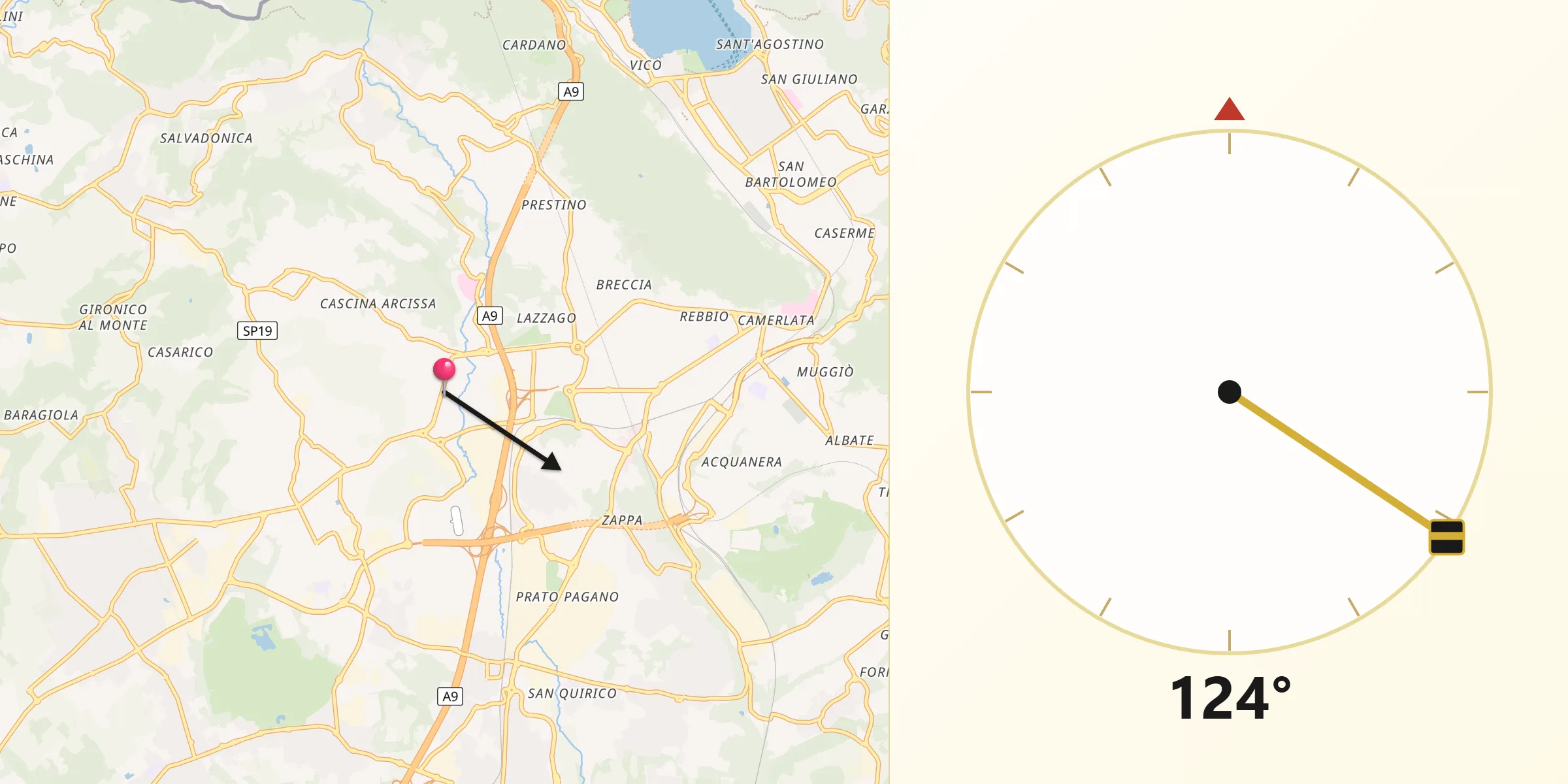 Direzione della Qibla da Montano Lucino