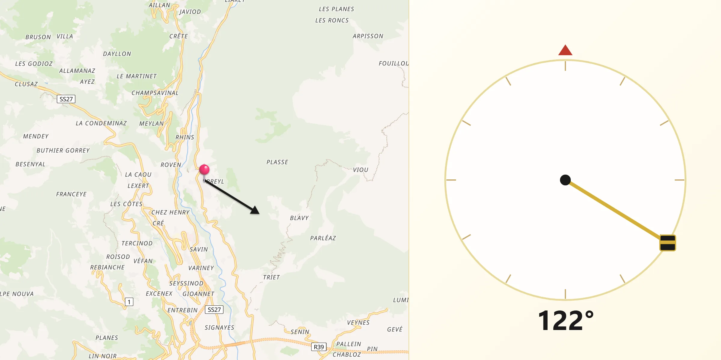 Direzione della Qibla da La Cretaz-Roisan