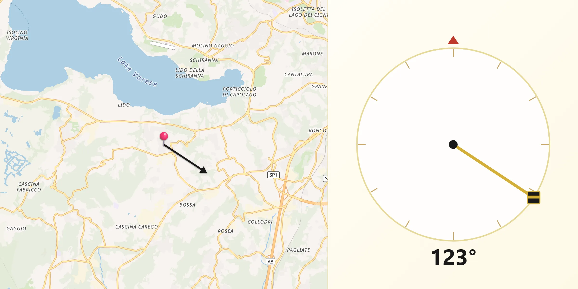 Direzione della Qibla da Galliate Lombardo