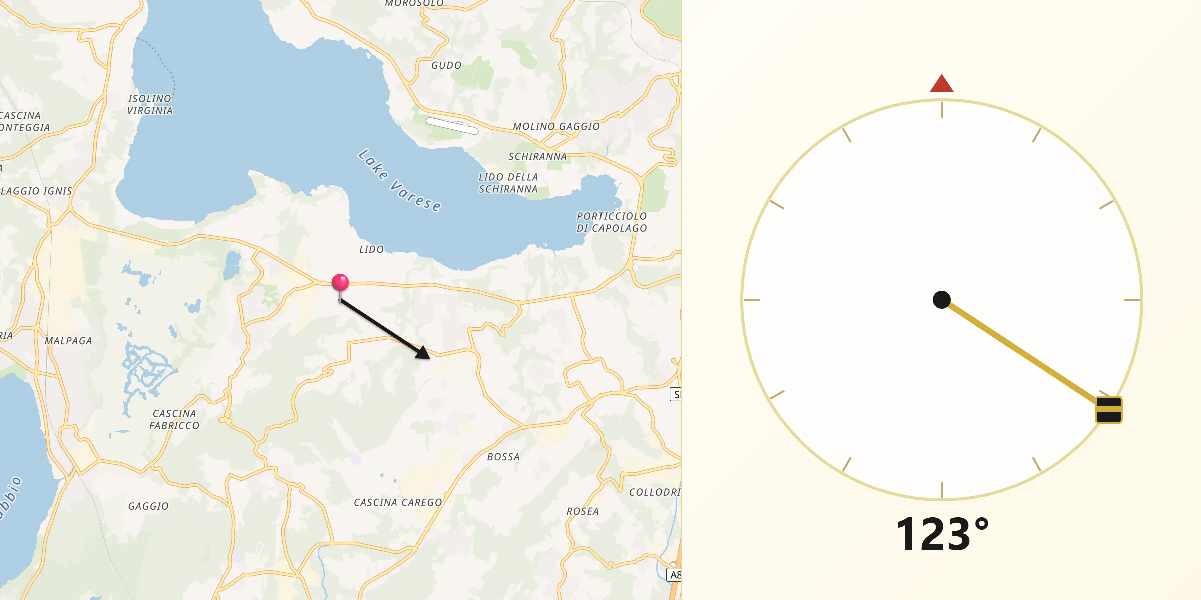Direzione della Qibla da Bodio Lomnago