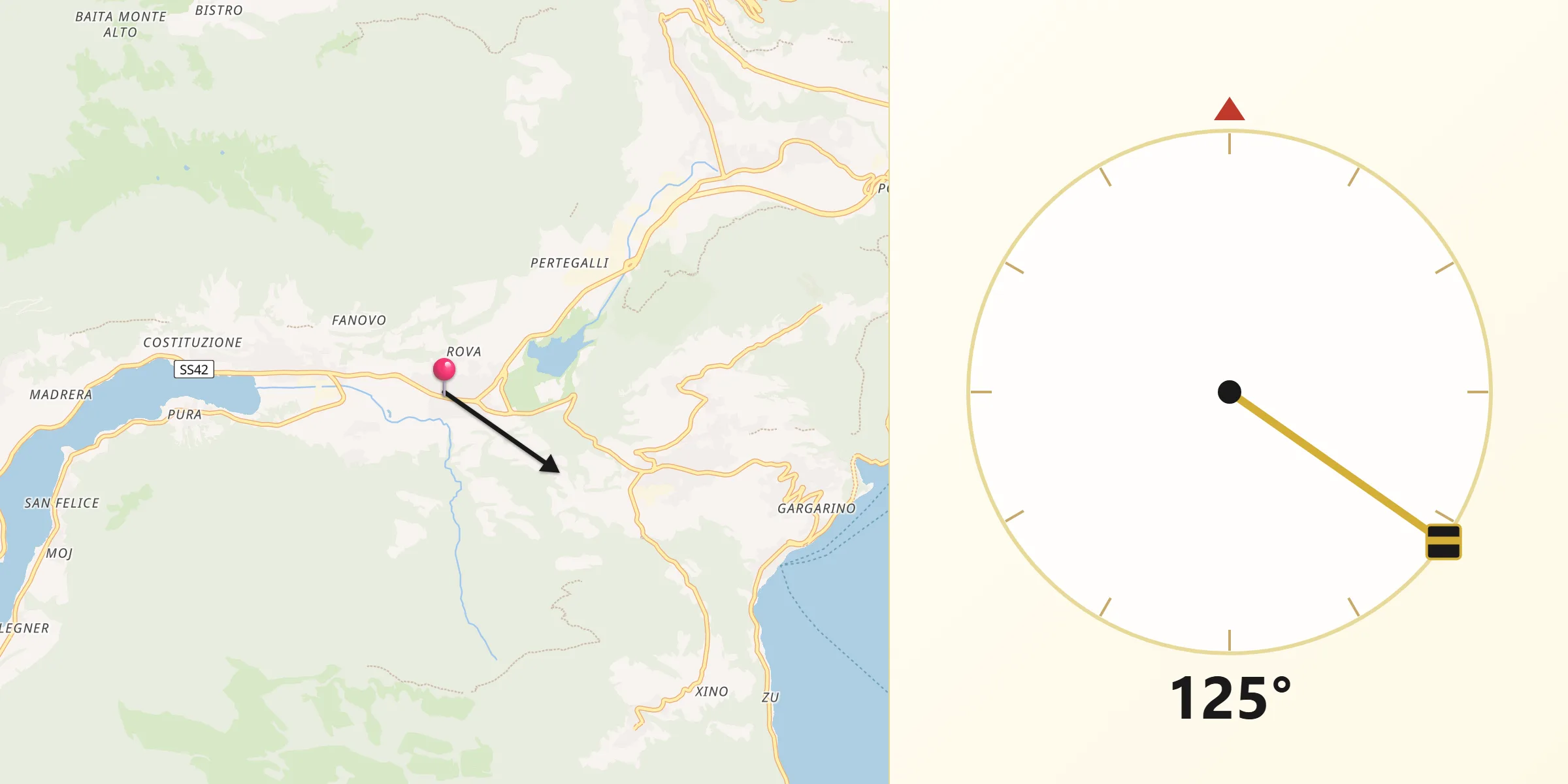 Direzione della Qibla da Piangaiano