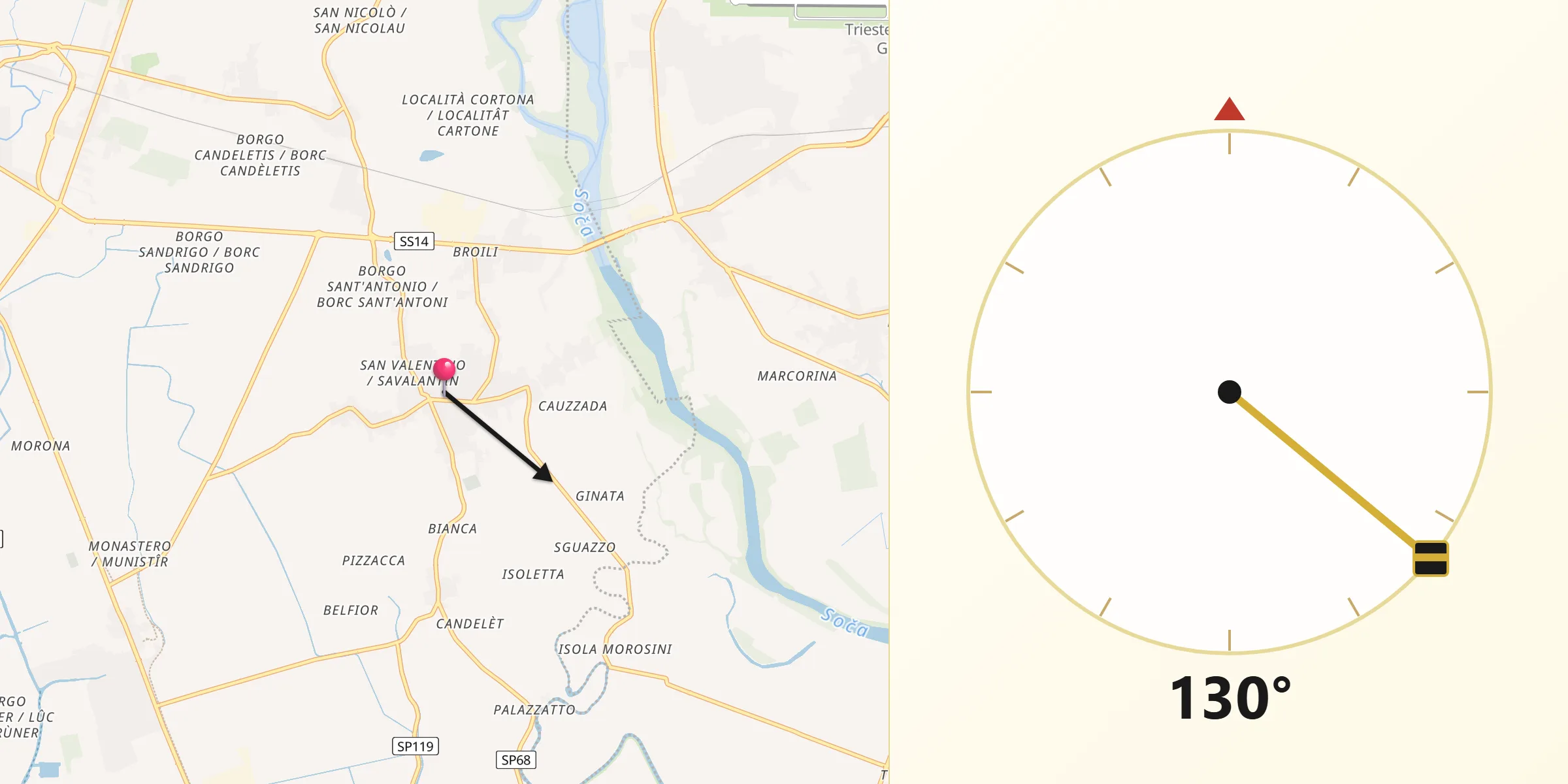 Direzione della Qibla da Fiumicello