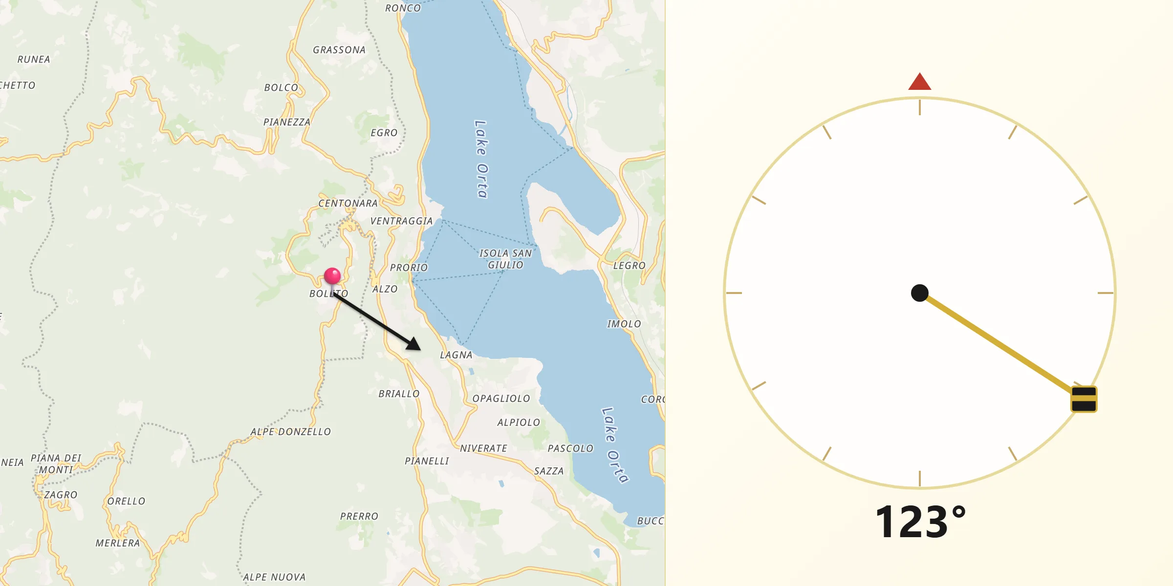 Direzione della Qibla da Madonna del Sasso