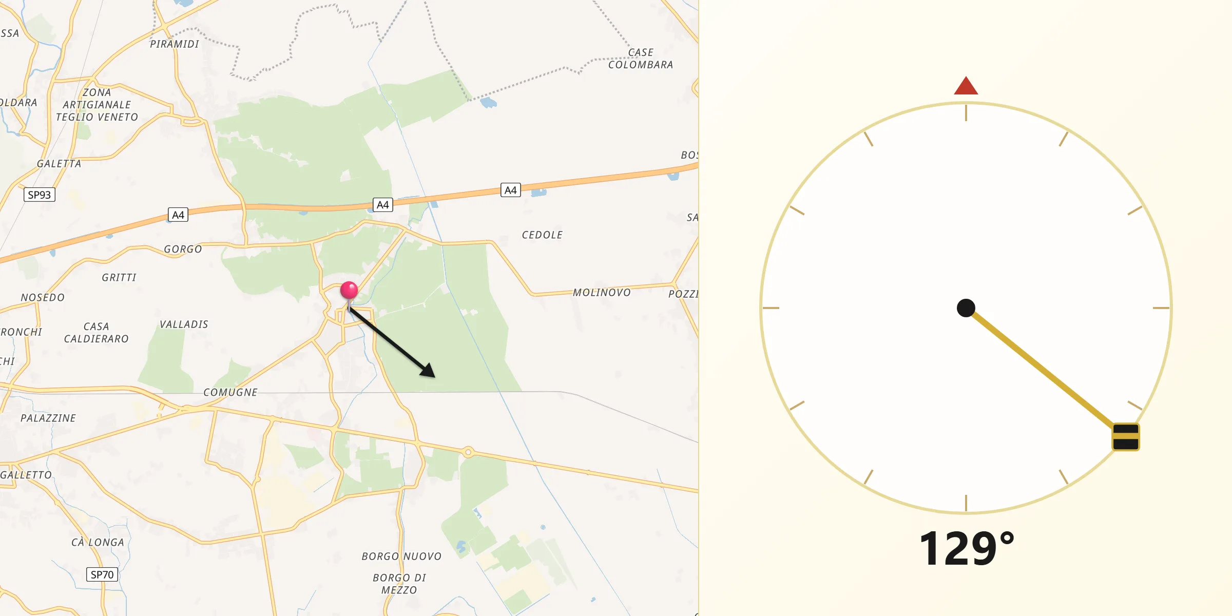 Direzione della Qibla da Fossalta di Portogruaro