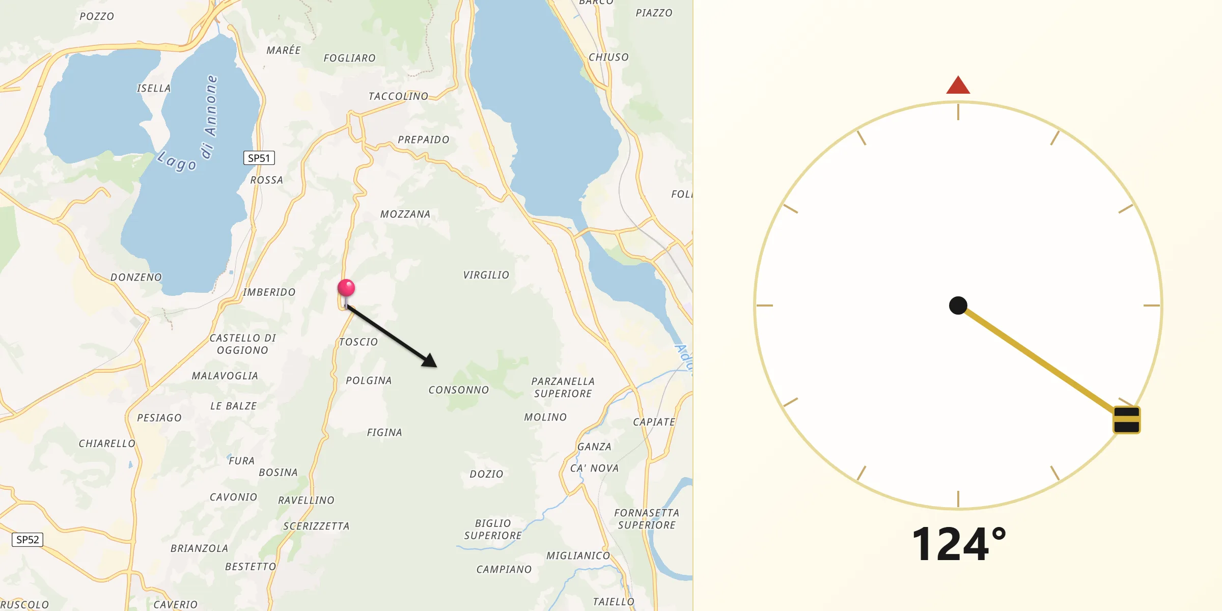 Direzione della Qibla da Vergano-Villa