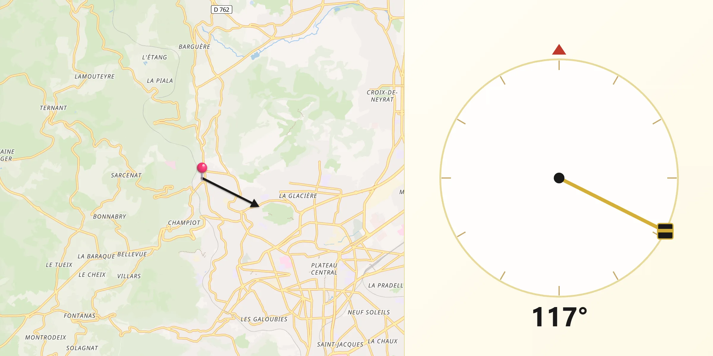 Direction vers la Qibla depuis Durtol