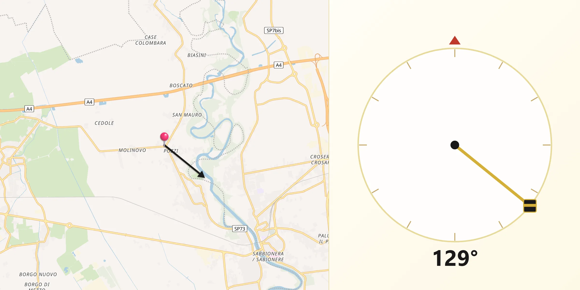 Direzione della Qibla da San Giorgio al Tagliamento-Pozzi