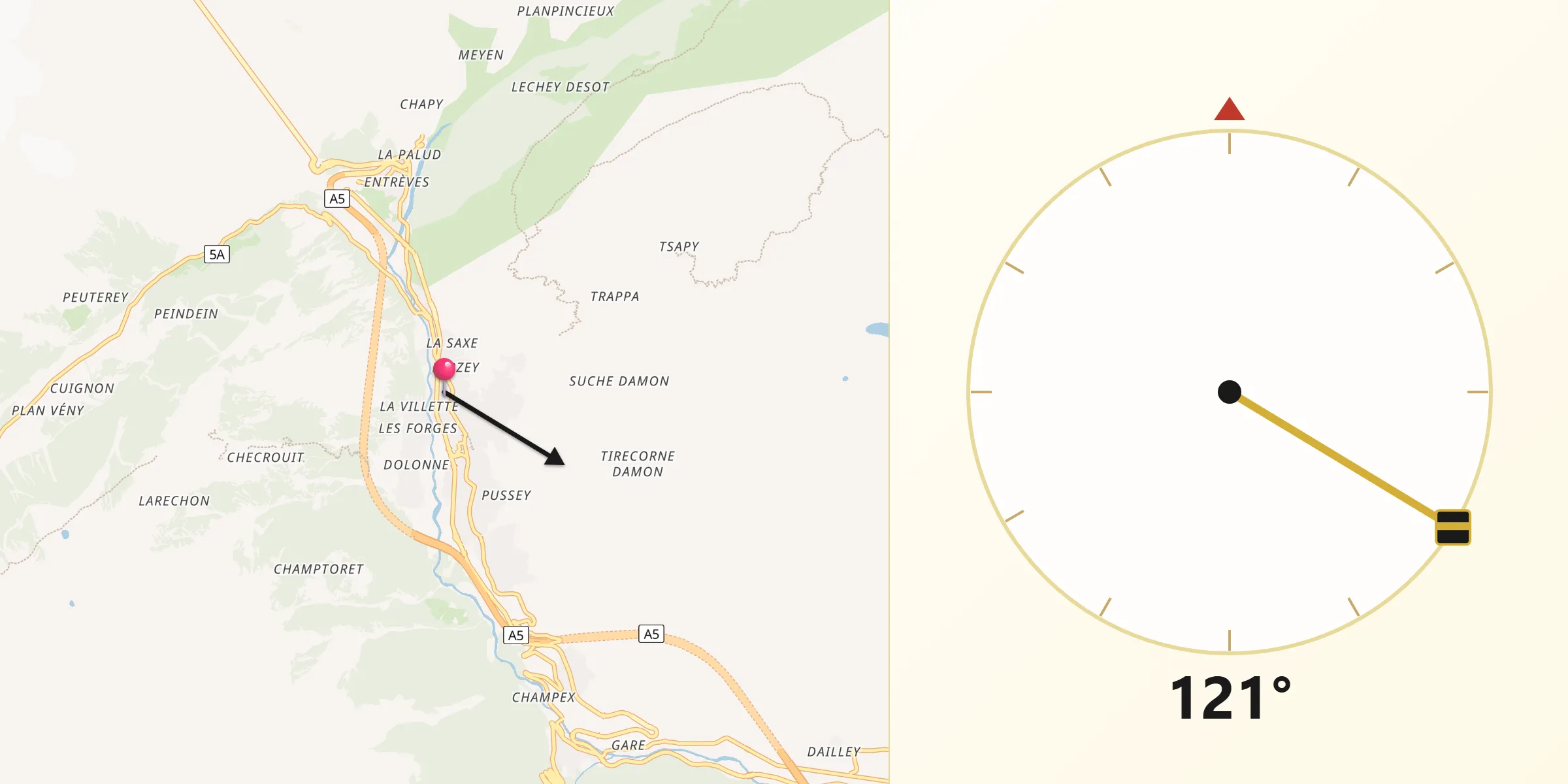 Direzione della Qibla da Courmayeur