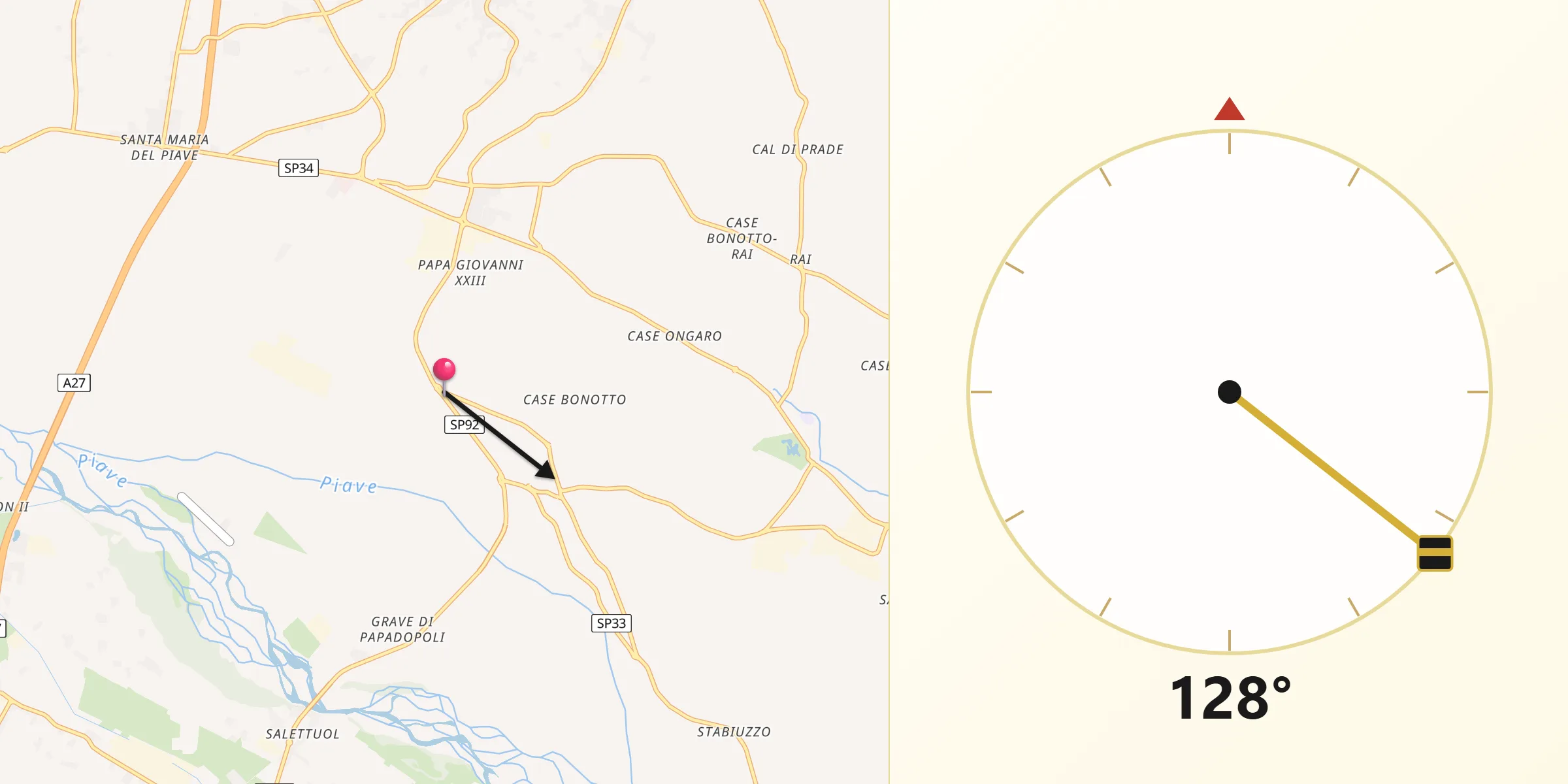 Direzione della Qibla da San Michele di Piave